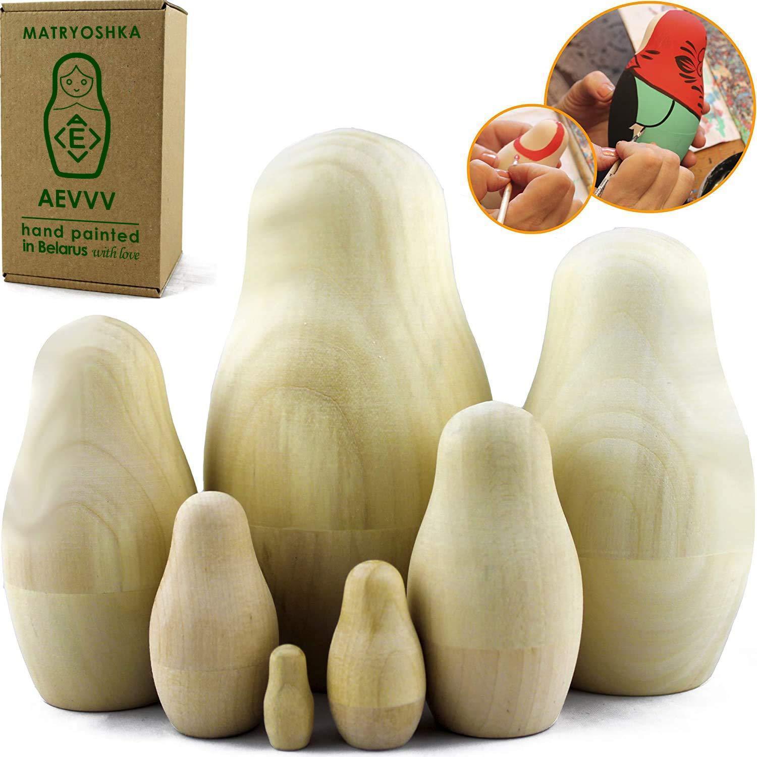 Unpainted Nesting Dolls DIY 7 Pcs Matryoshka Nesting Dolls Blank DIY Unfinished