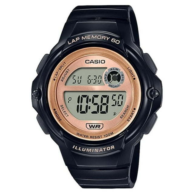 Casio Women's Digital Sports Watch with 60-Lap Memory Black/Rose Gold - LWS1200H-1AV