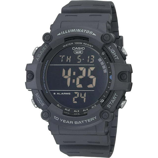 Casio Men's Wide Face Black Digital Grey Resin Strap Watch