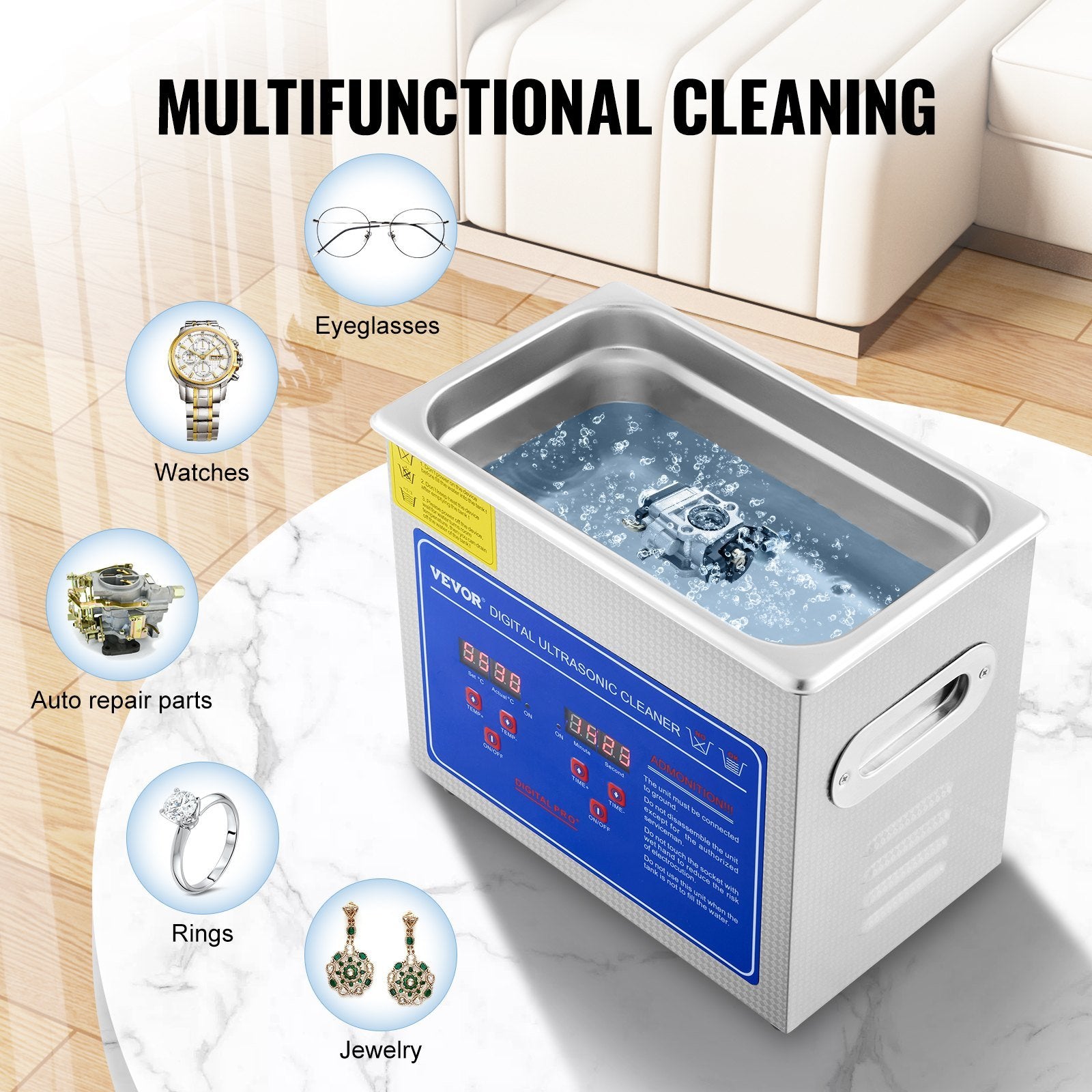 VEVOR Ultrasonic Cleaner with Digital Timer & Heater, Professional Ultra Sonic Jewelry Cleaner, Stainless Steel Heated Cleaning Machine for Glasses Wa