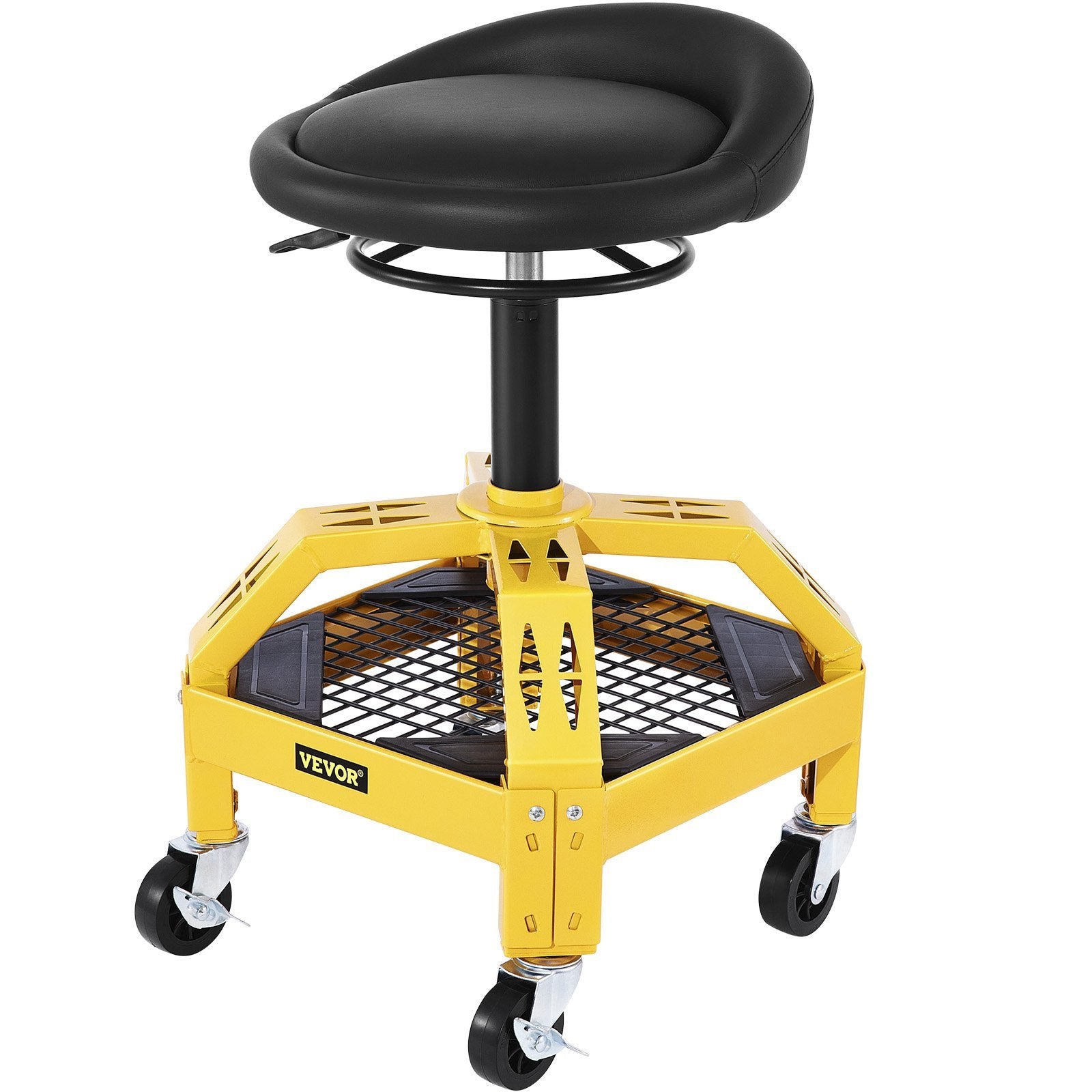VEVOR Rolling Garage Stool, 300LBS Capacity, Adjustable Height from 24 in to 28.7 in, Mechanic Seat with 360-degree Swivel Wheels and Tool Tray, for W