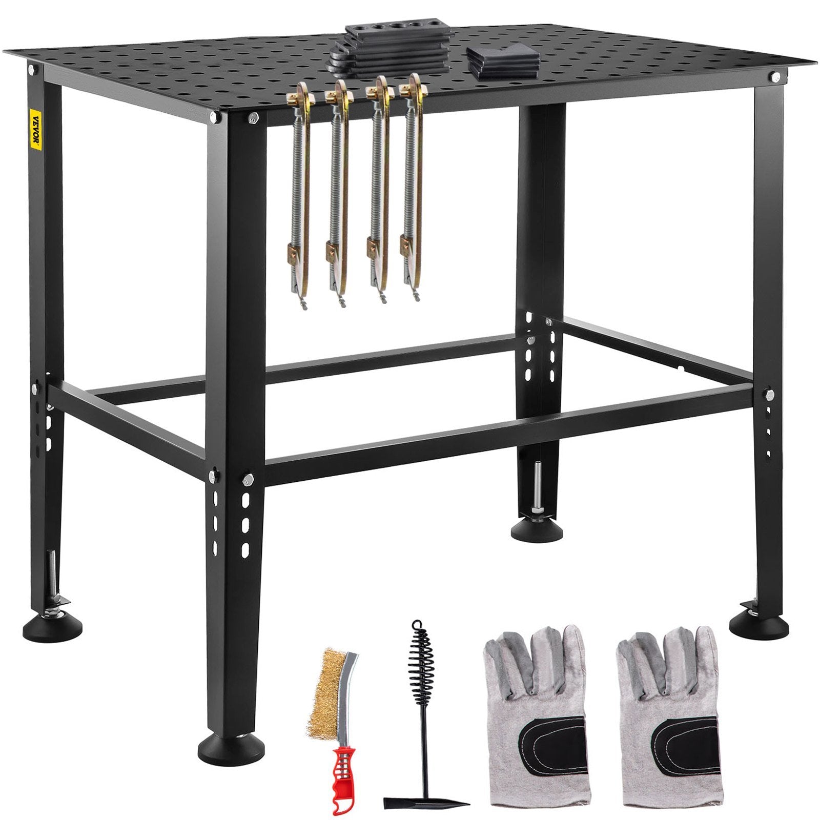 VEVOR Welding Table, 36" x 24" Adjustable Workbench, 0.12" Thick Industrial Workbench, 600lb Load Capacity Metal Workbench, Heavy Duty Carbon Steel We