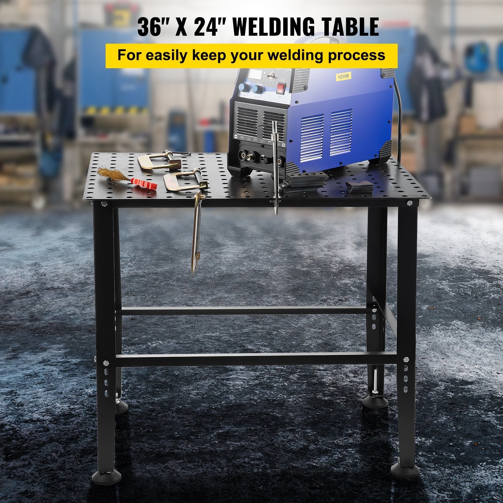 VEVOR Welding Table, 36" x 24" Adjustable Workbench, 0.12" Thick Industrial Workbench, 600lb Load Capacity Metal Workbench, Heavy Duty Carbon Steel We