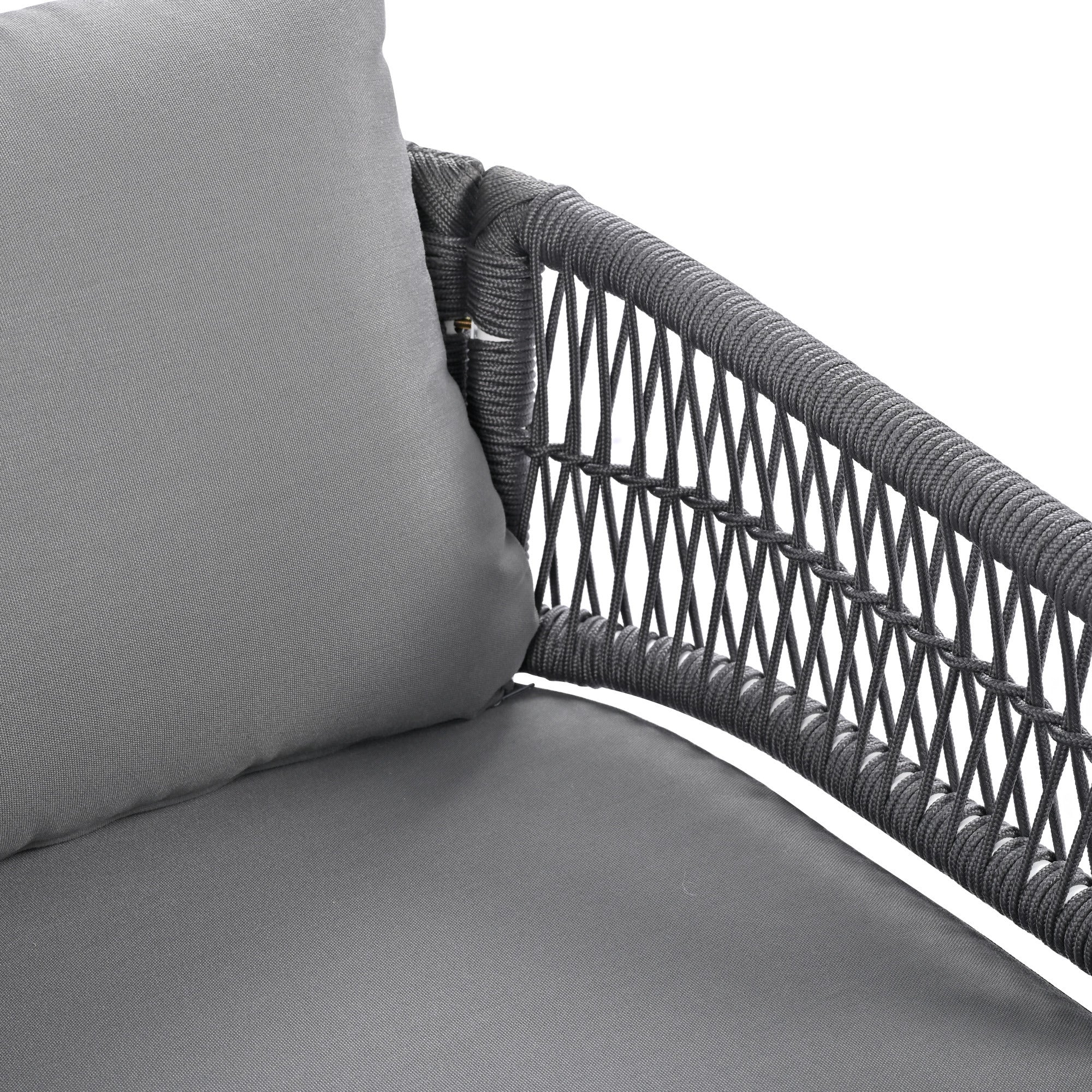 K&K 4-Piece Boho Rope Patio Furniture Set, Outdoor Furniture with Acacia Wood Table, Patio Conversation Set with Deep Seating & Thick Cushion for Backyard Porch Balcony, Grey