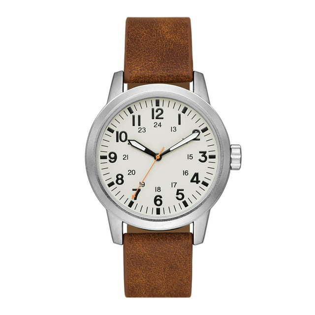 George Men's Watch: Matte Silver Tone Case, Off White Easy Read Dial, Tan Vegan Leather Band (FMDOGE048)