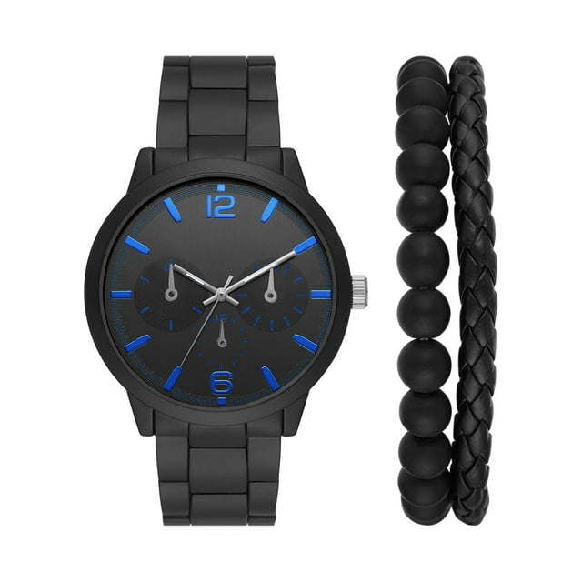 George Men's Watch Set: Black Case, Black Dial, Black 3 Link Bracelet, 2 Acessory Bracelets (FMDXGE039)