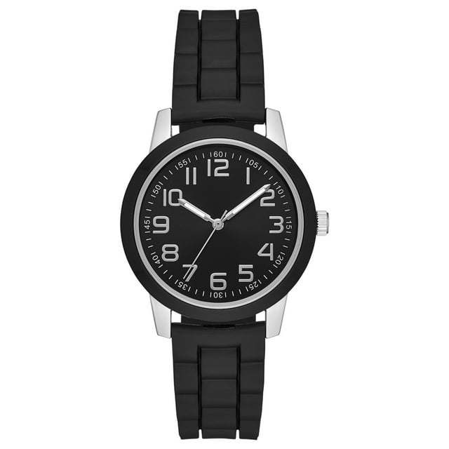 Time and Tru Women's Black Bezel Watch with Silicone Strap