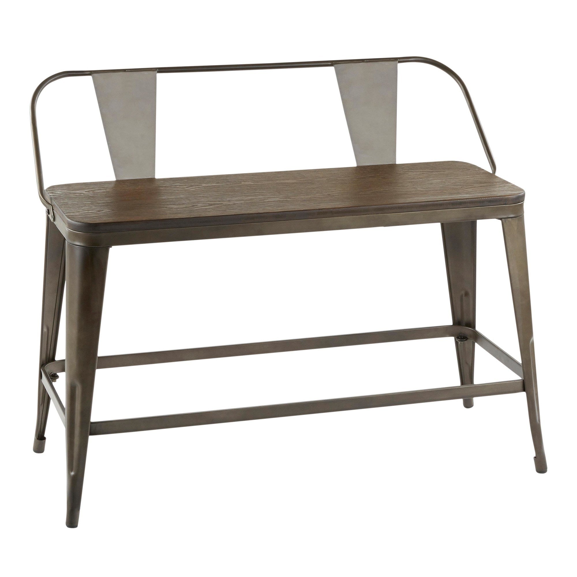 Oregon Industrial Counter Bench in Antique Metal and Espresso Wood-Pressed Grain Bamboo by LumiSource