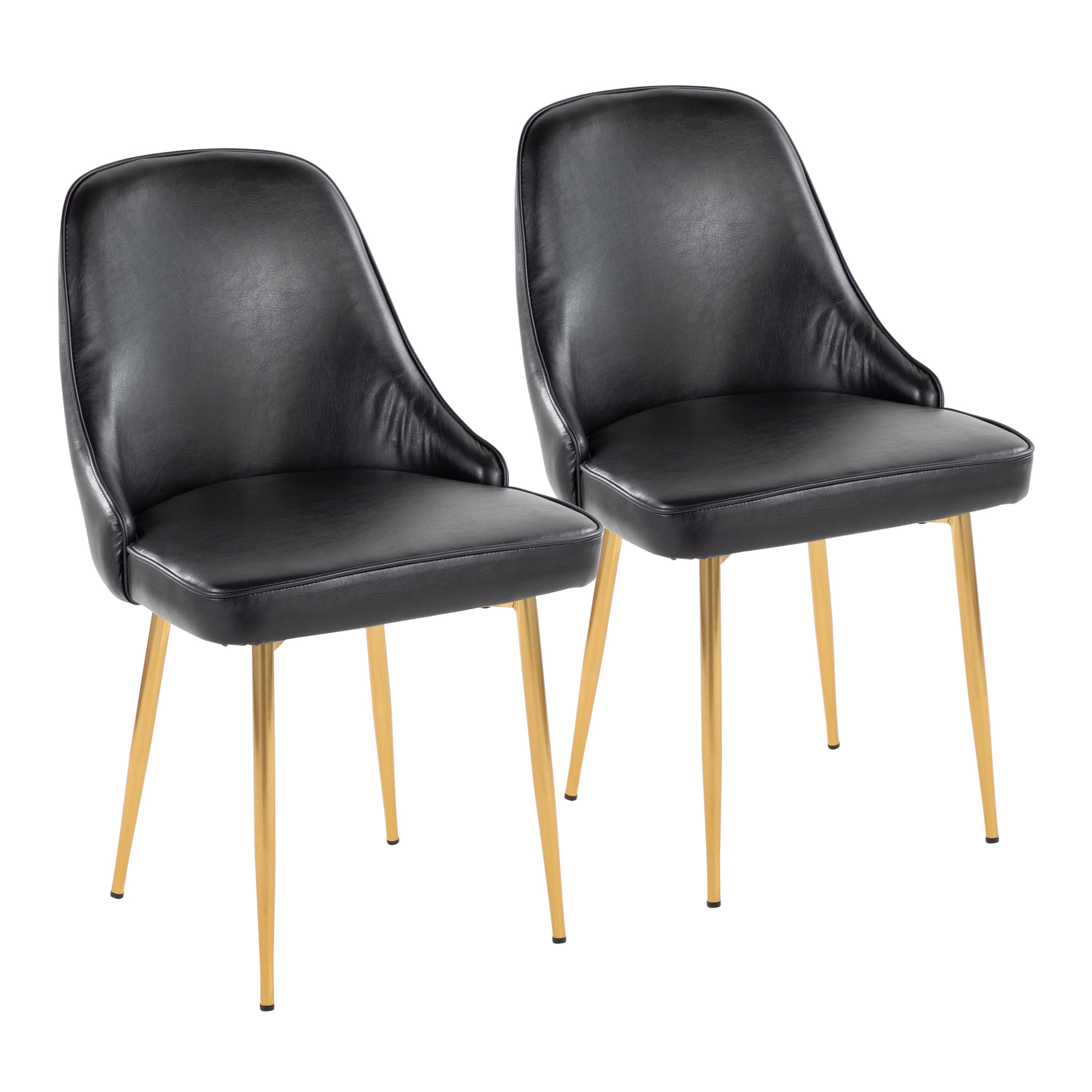 Marcel Contemporary/Glam Dining Chair with Gold Frame and Black Faux Leather by LumiSource - Set of 2