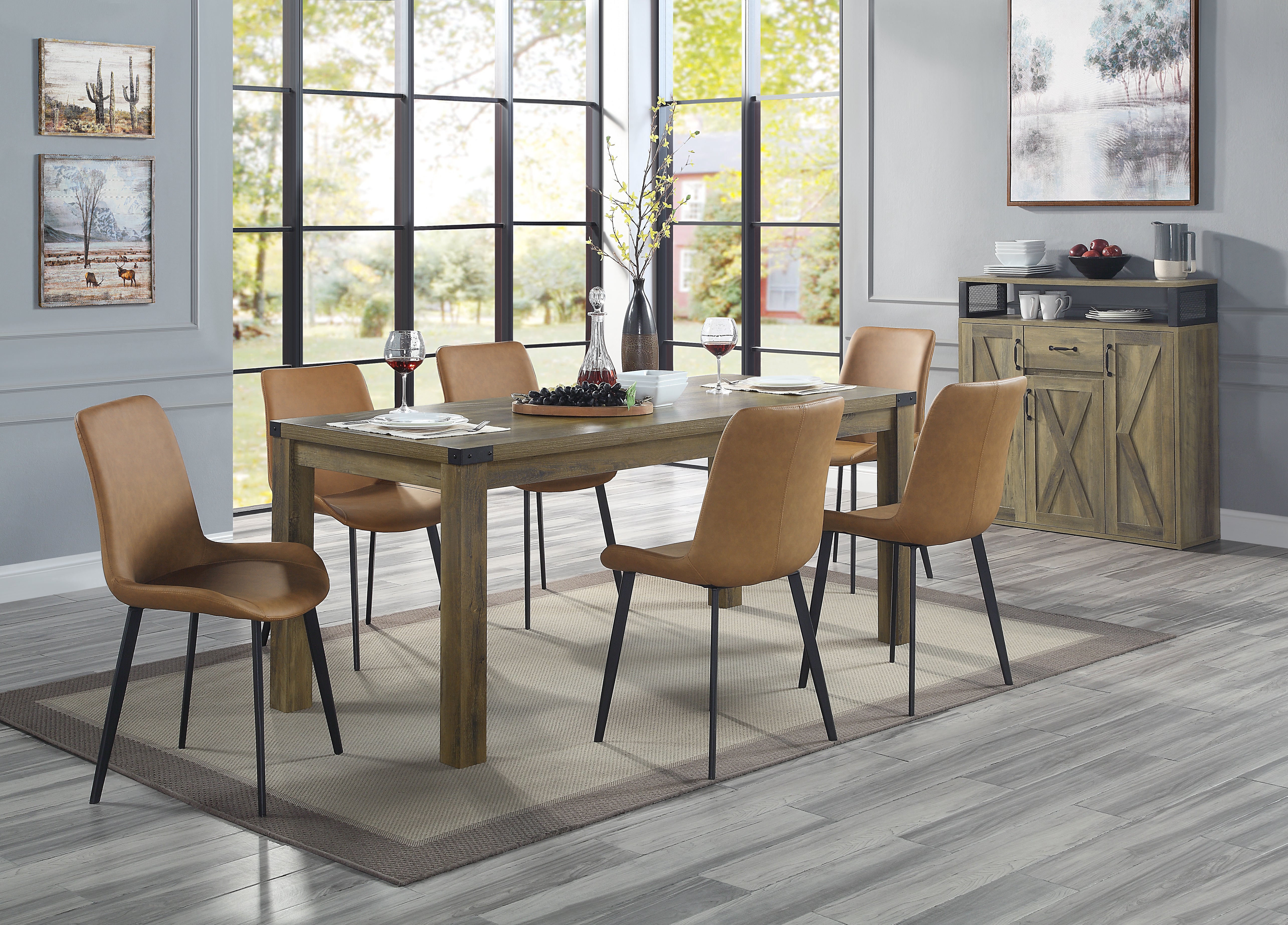 ACME Abiram Dining Table in Rustic Oak Finish DN01028