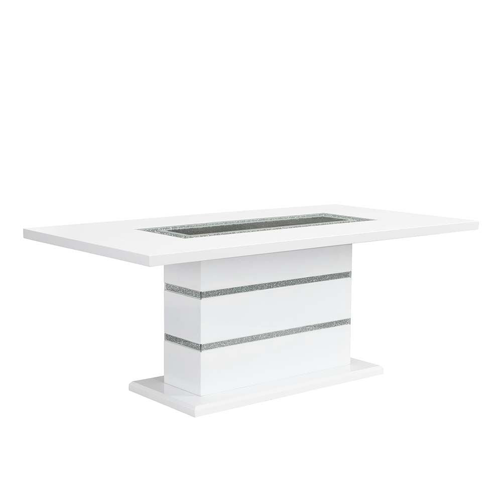 ACME Elizaveta Dining Table, Gray Velvet, Faux Crystal Diamonds &White High Gloss Finish DN00814