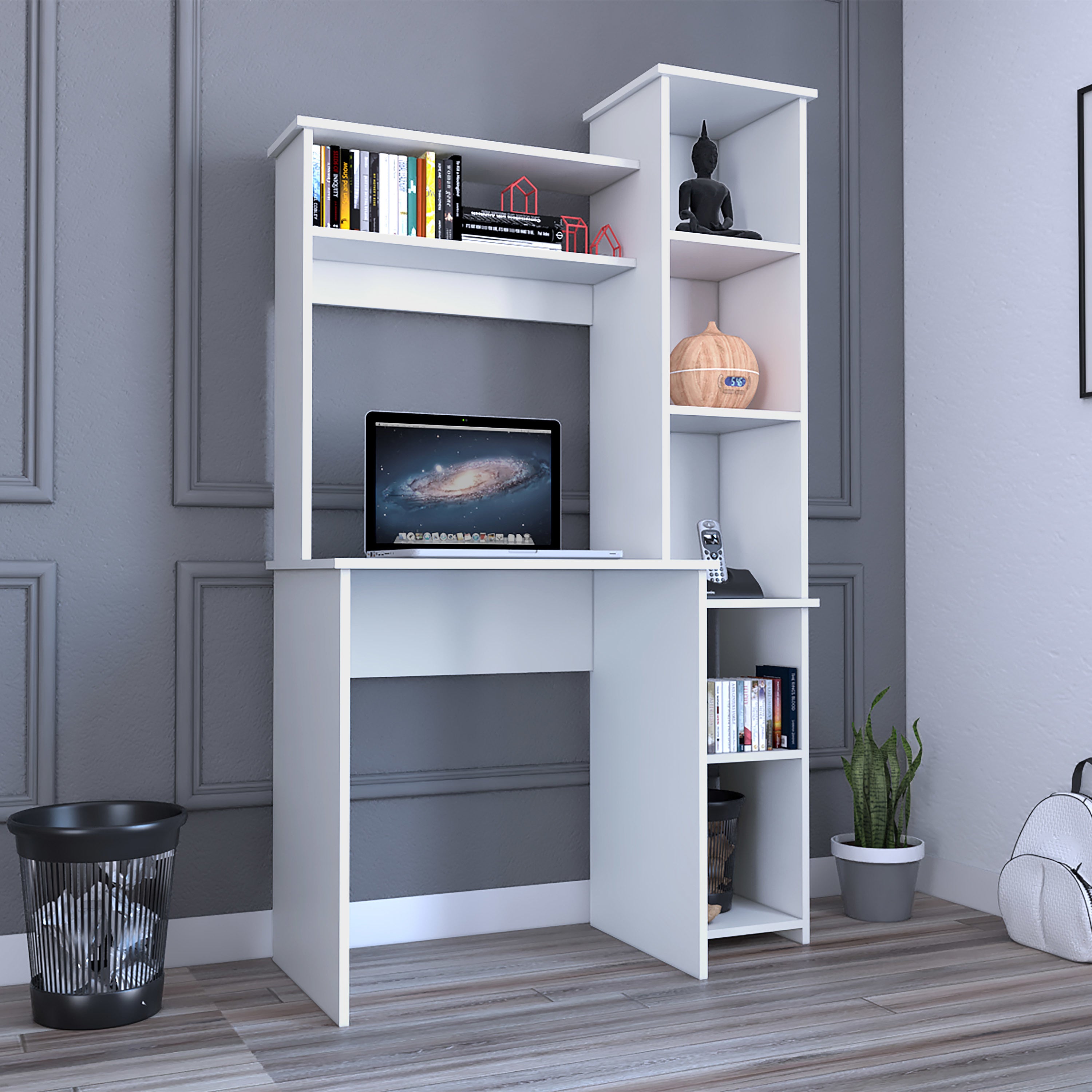 Desk Logan, Five Cubbies, White Finish
