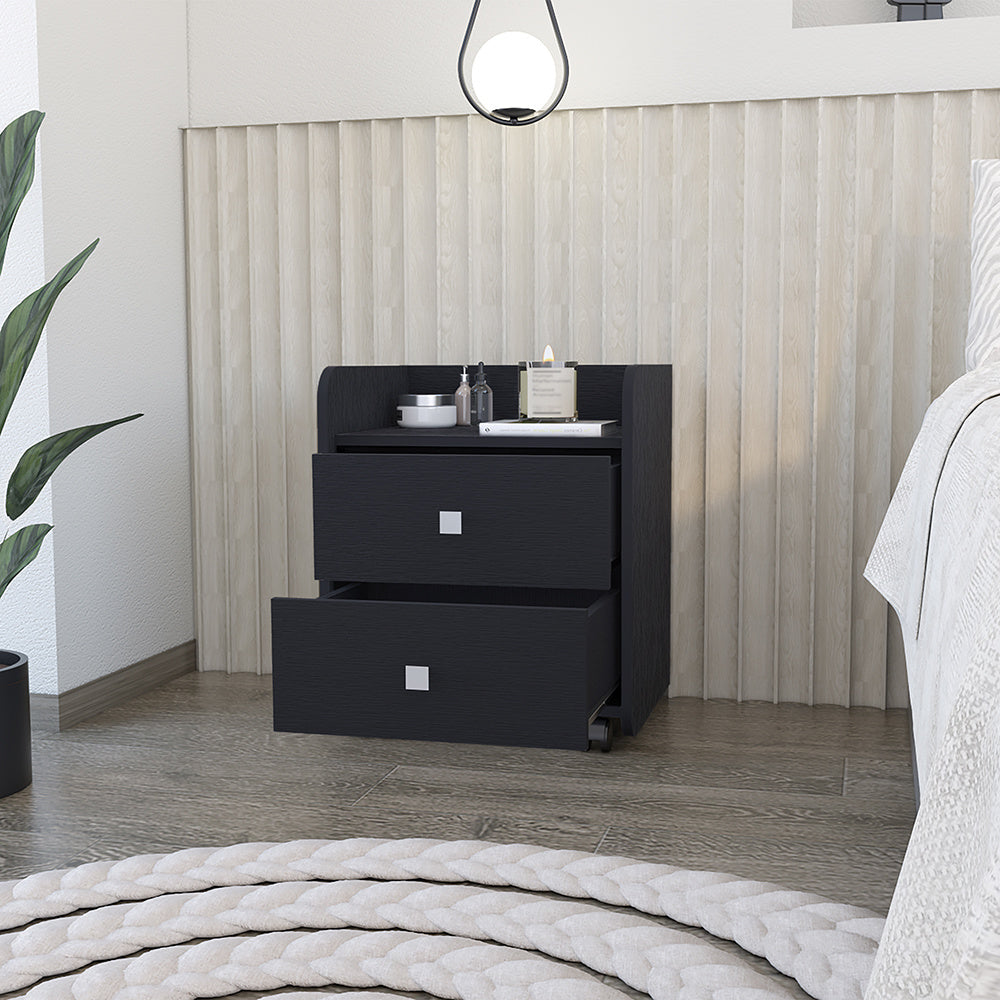 Nightstand Csmet, Metal Handle, Two Drawers, Black Wengue Finish