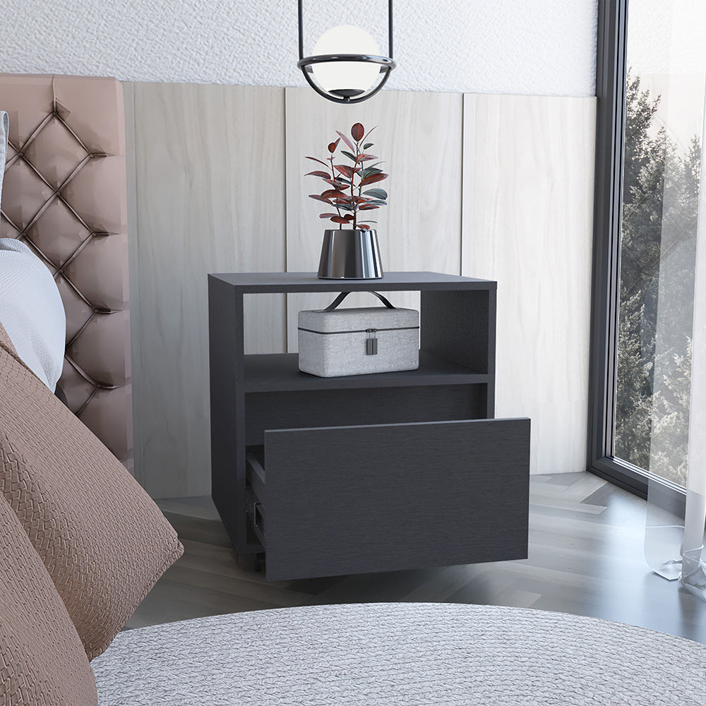 Nightstand Munyochi, One Drawer, Black Wengue Finish