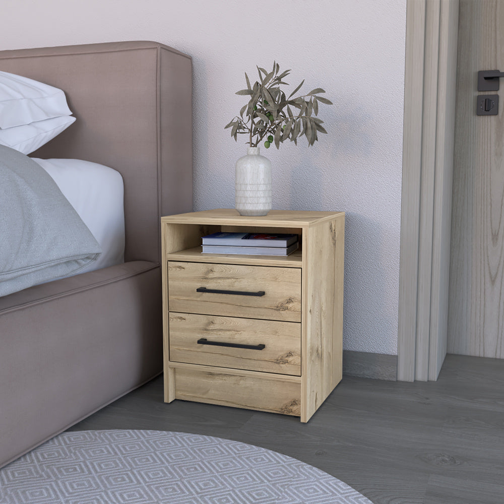 Nightstand Cartiz, Two Drawers, Light Oak Finish
