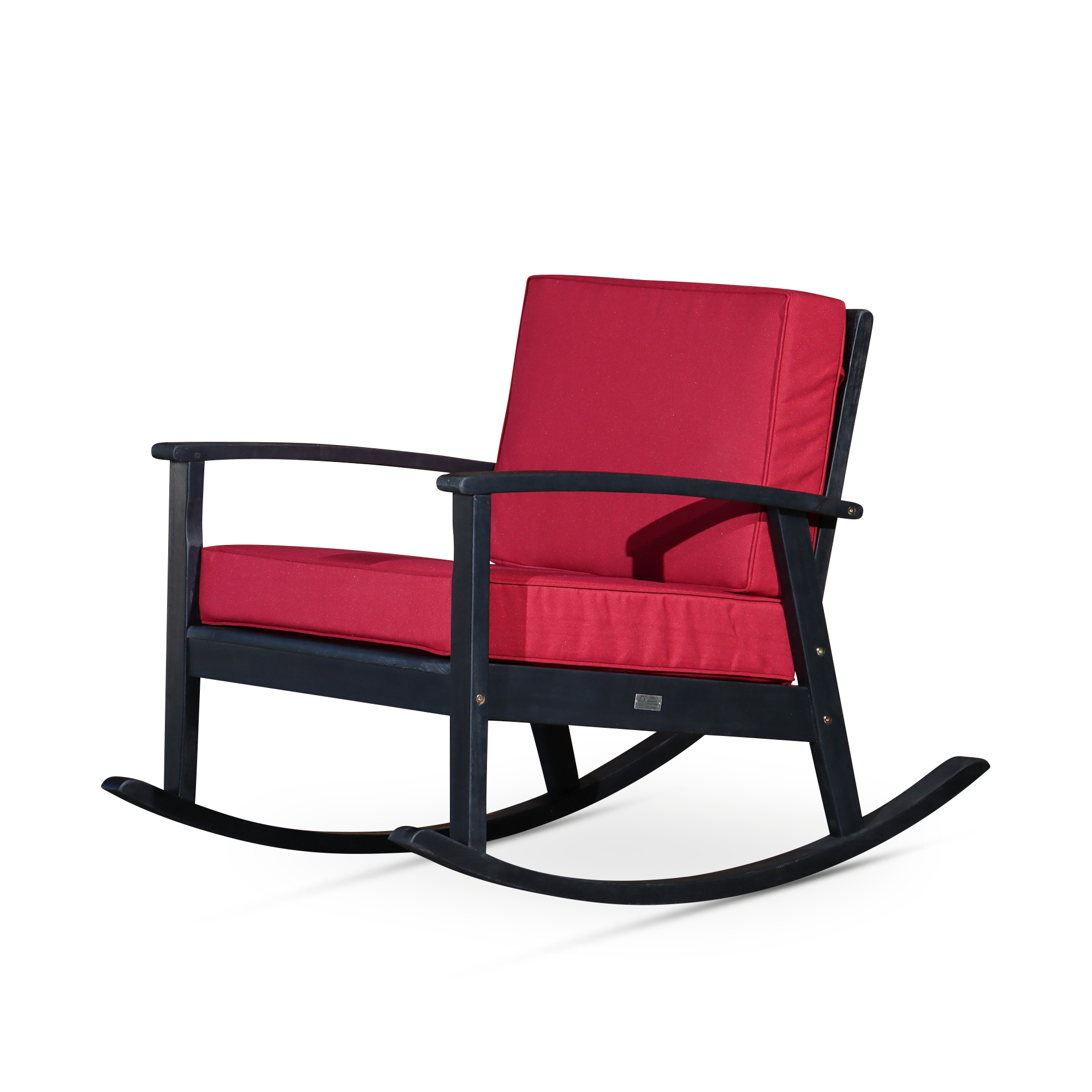 Eucalyptus Rocking Chair with Cushions, Espresso Finish, Burgundy Cushions