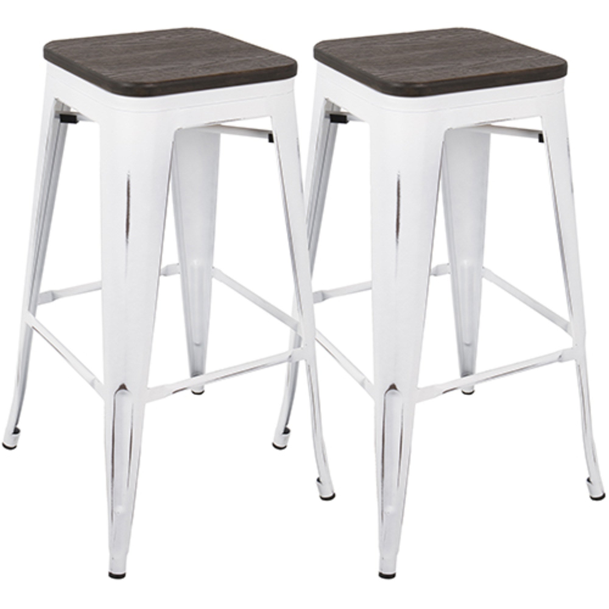 Oregon Industrial Stackable Barstool in Vintage White and Espresso by LumiSource - Set of 2