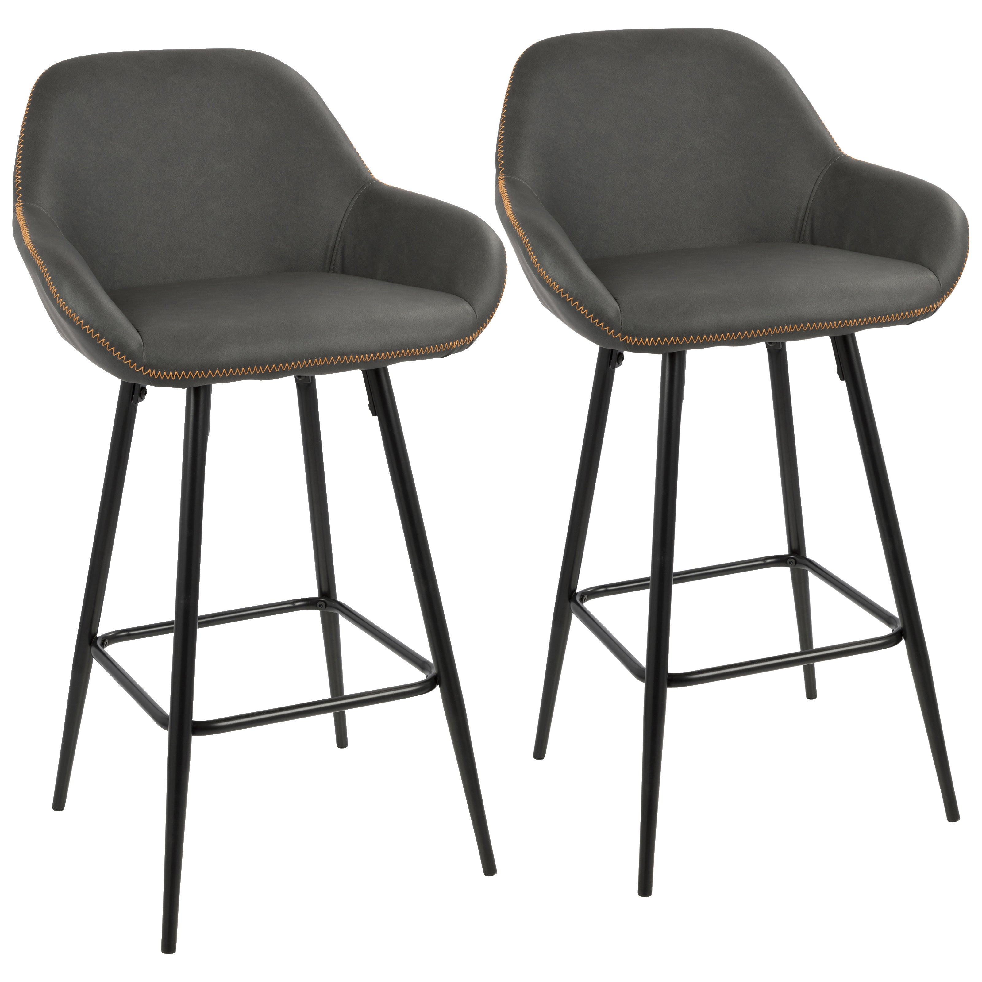 Clubhouse Contemporary 26" Counter Stool with Black Frame and Grey Vintage Faux Leather by LumiSource - Set of 2