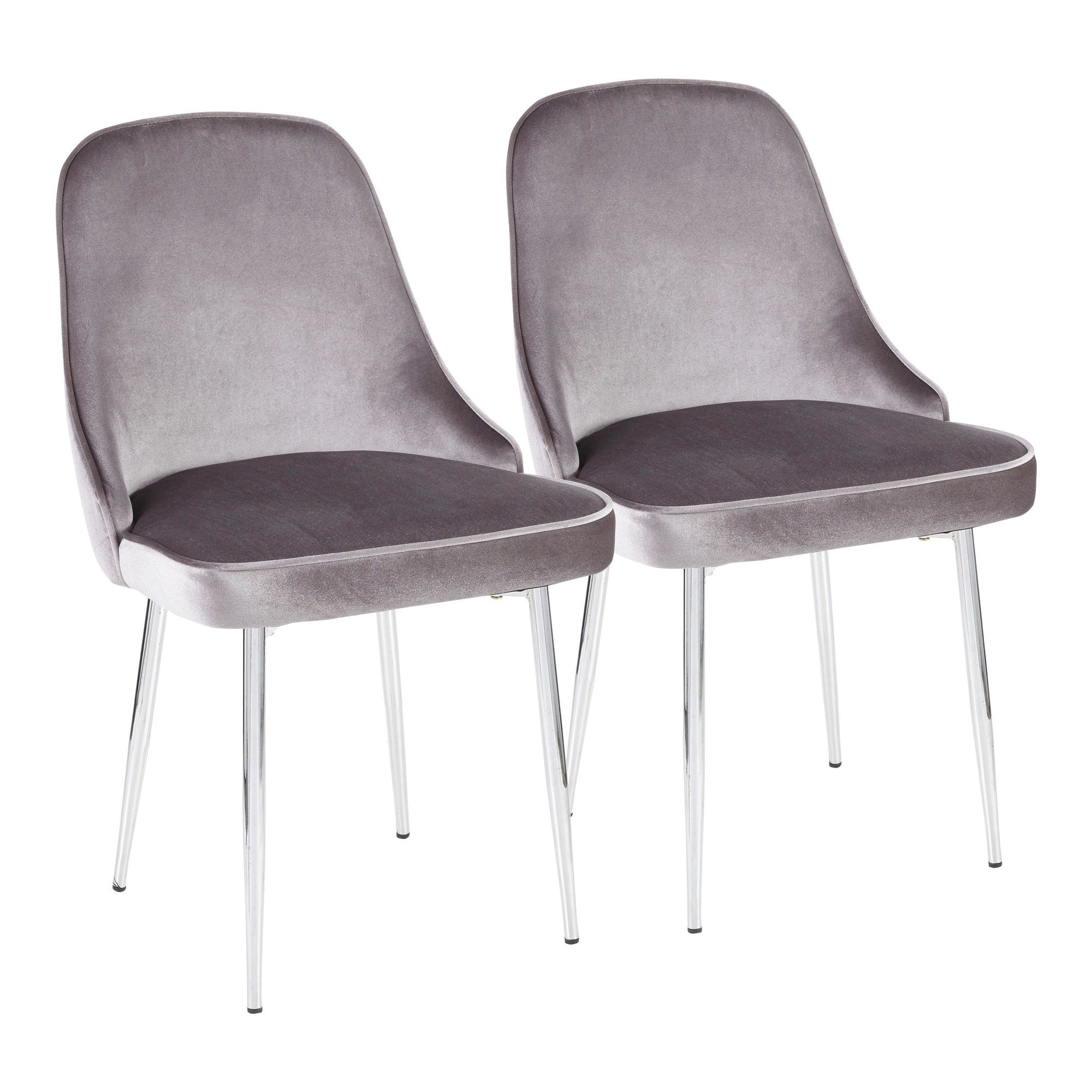 Marcel Contemporary Dining Chair with Chrome Frame and Silver Velvet Fabric by LumiSource - Set of 2