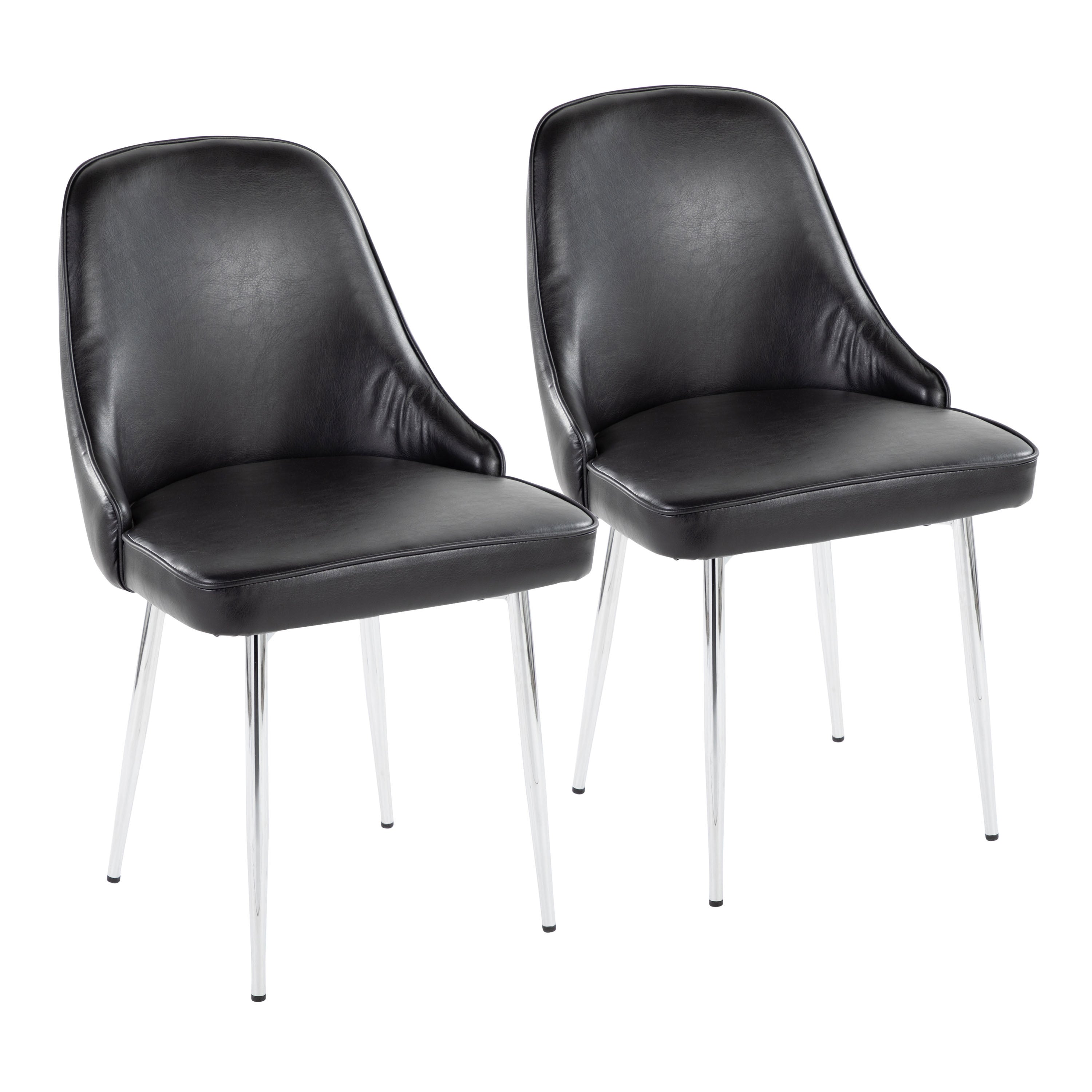 Marcel Contemporary Dining Chair with Chrome Frame and Black Faux Leather by LumiSource - Set of 2