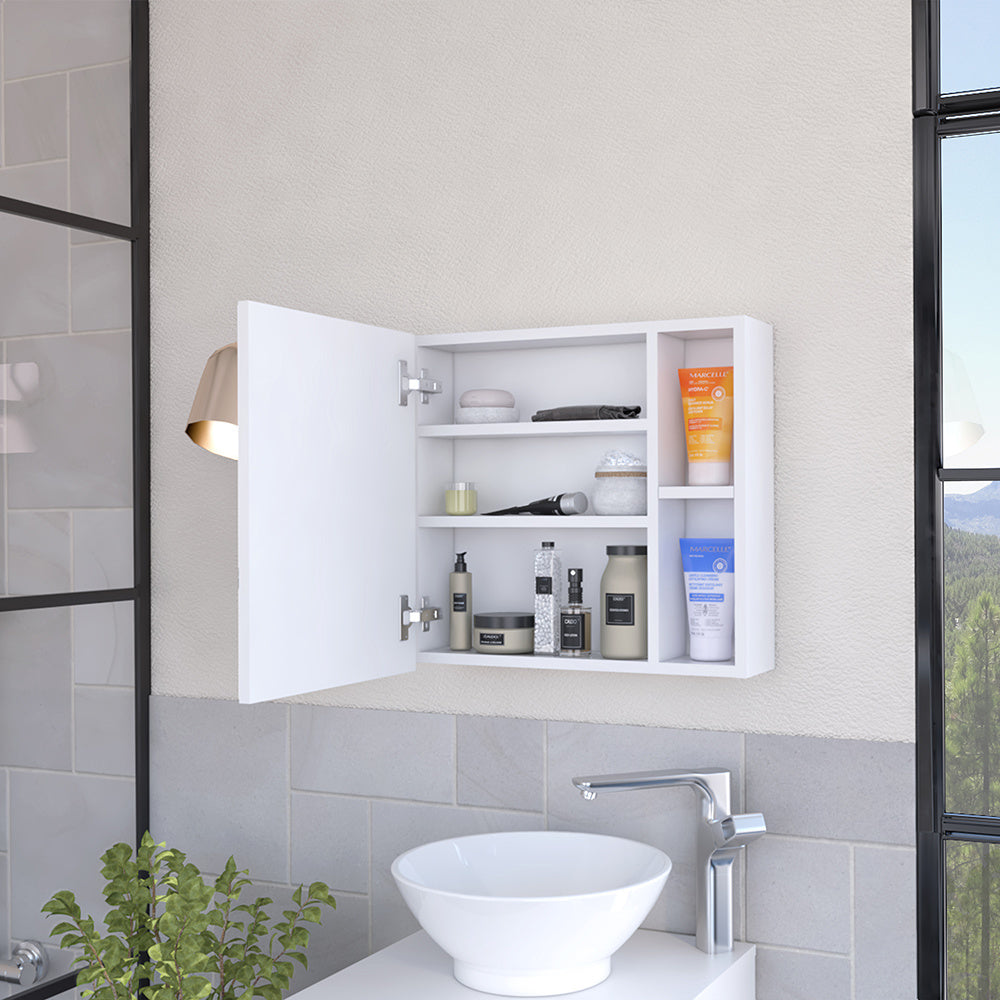 Medicine Cabinet Viking, Three Internal Shelves, Single Door, Two External Shelves, White Finish