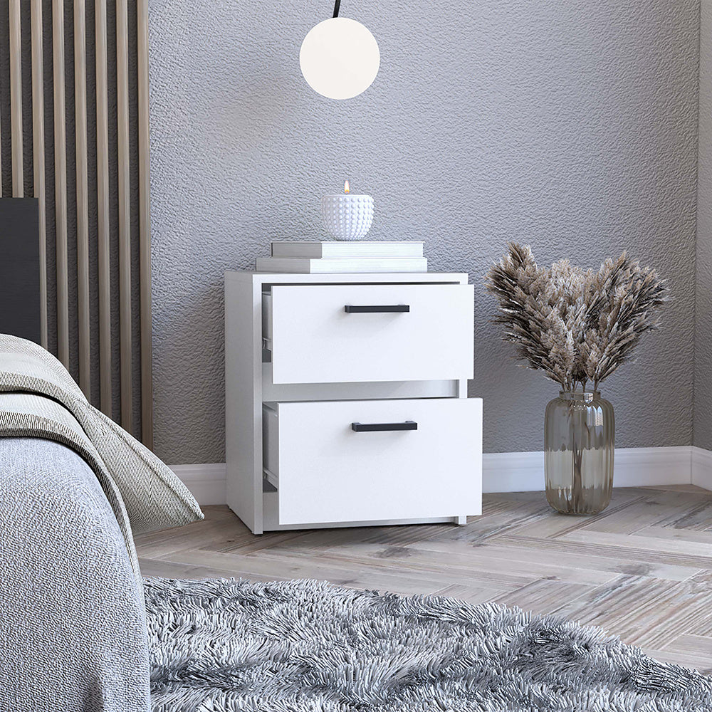 Nightstand Chequered, Two Drawes, White Finish