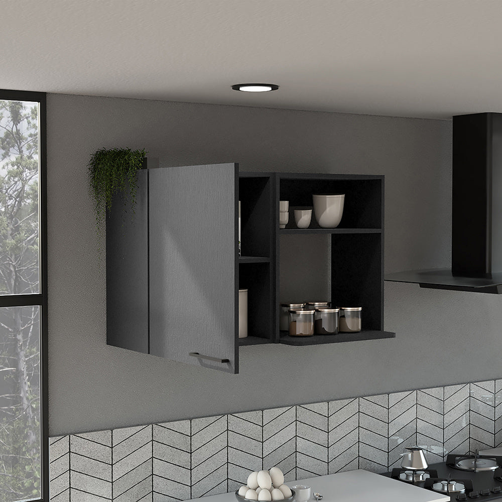 Kitchen Wall Cabinet Bussolengo, Two Shelves, Black Wengue Finish