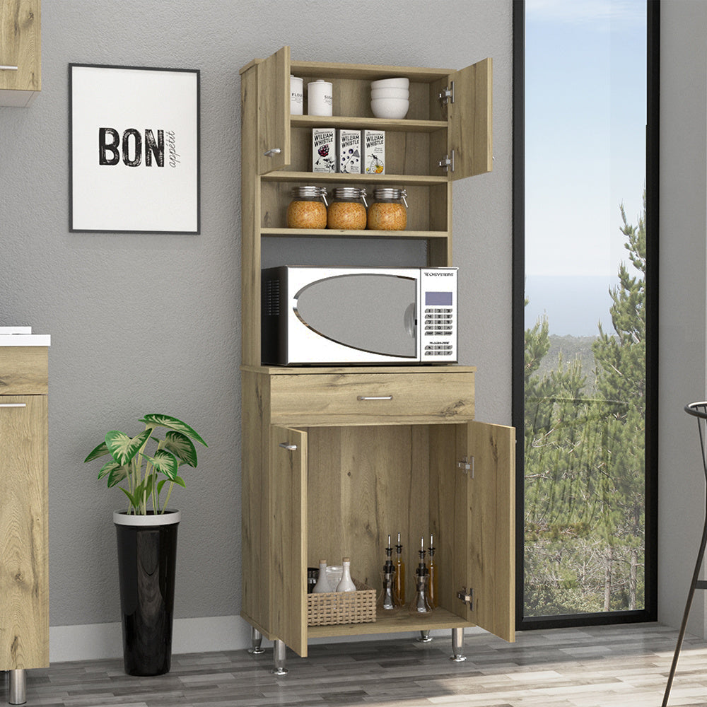 Pantry Piacenza,Two Double Door Cabinet, Light Oak Finish