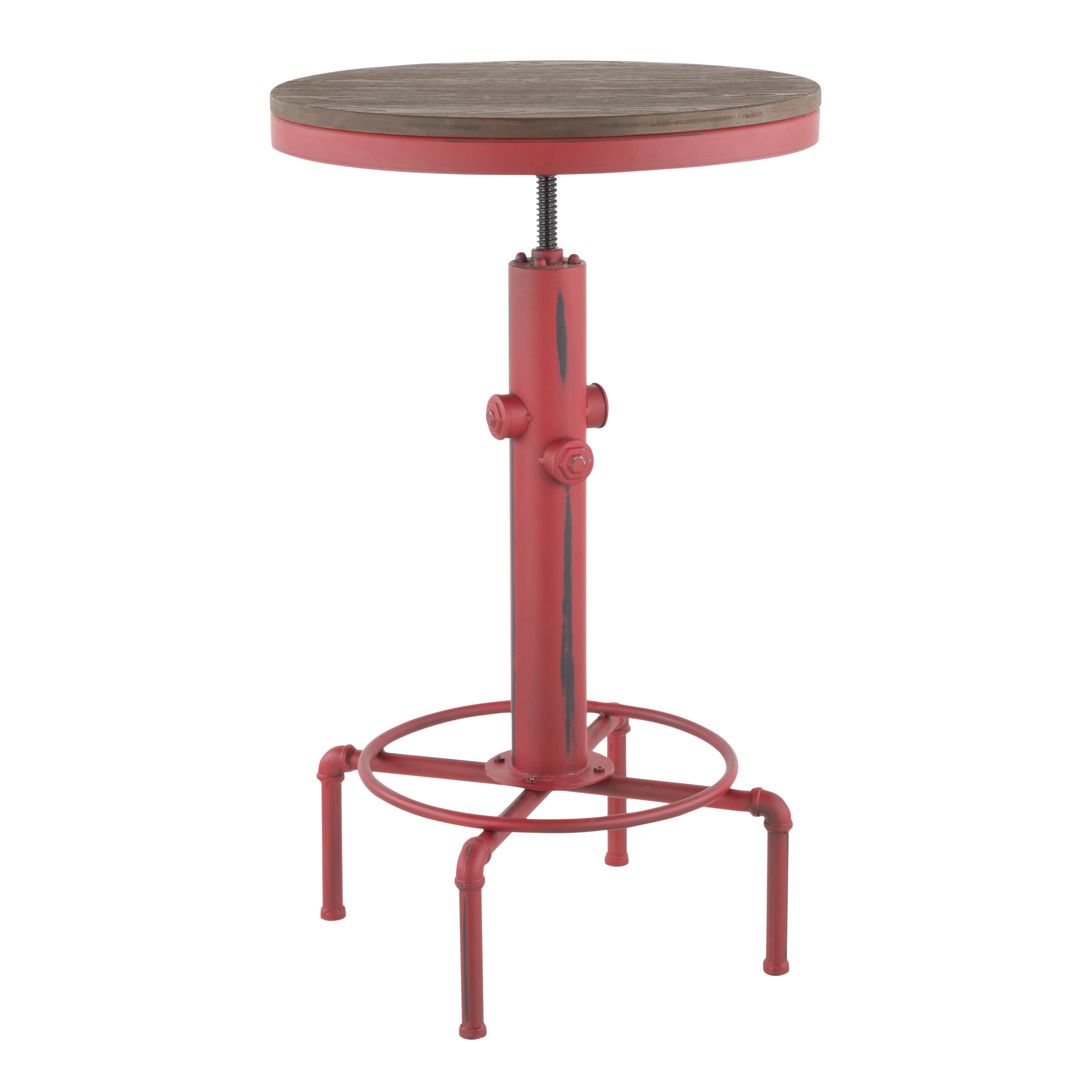 Hydra Industrial Bar Table in Vintage Red Metal and Brown Wood-Pressed Grain Bamboo by LumiSource