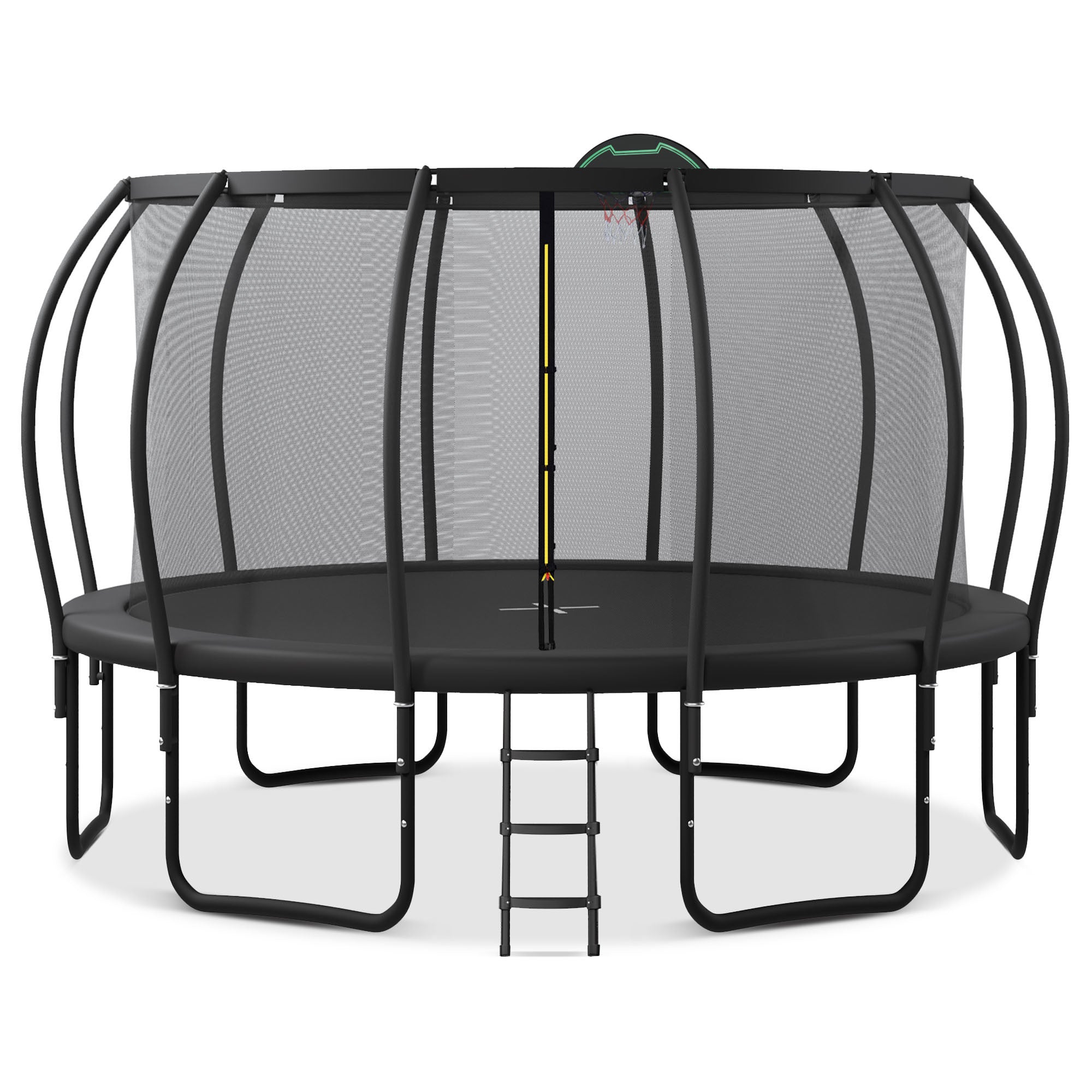 15FT Trampoline for Kids with Upgraded ArcPole and Composite TopLoop for Safety Enclosure, Plus Basketball Board and 12 Ground Stakes, Outdoor Recreat