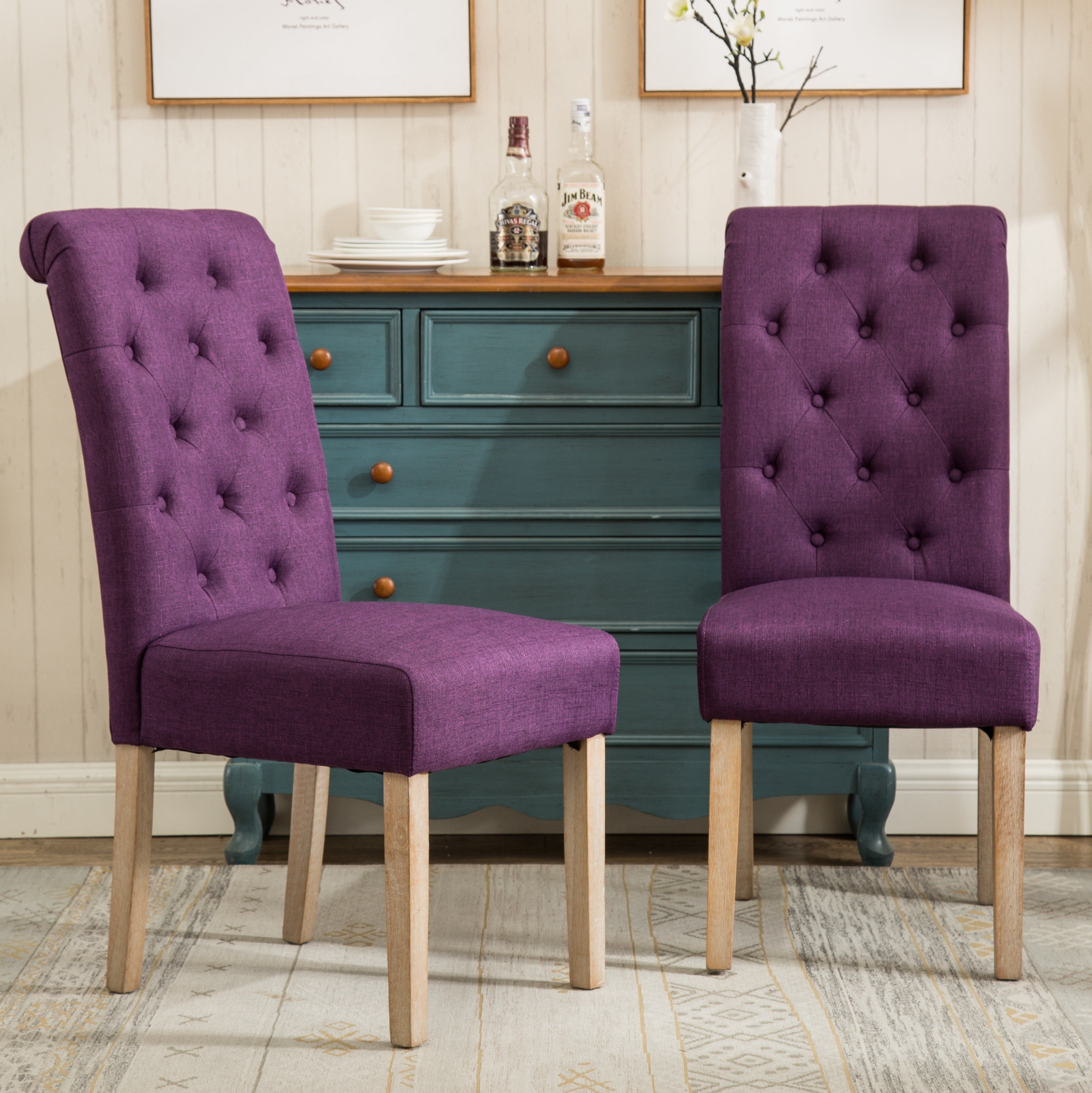 Habit Solid Wood Tufted Parsons Dining Chair, Set of 2, Purple