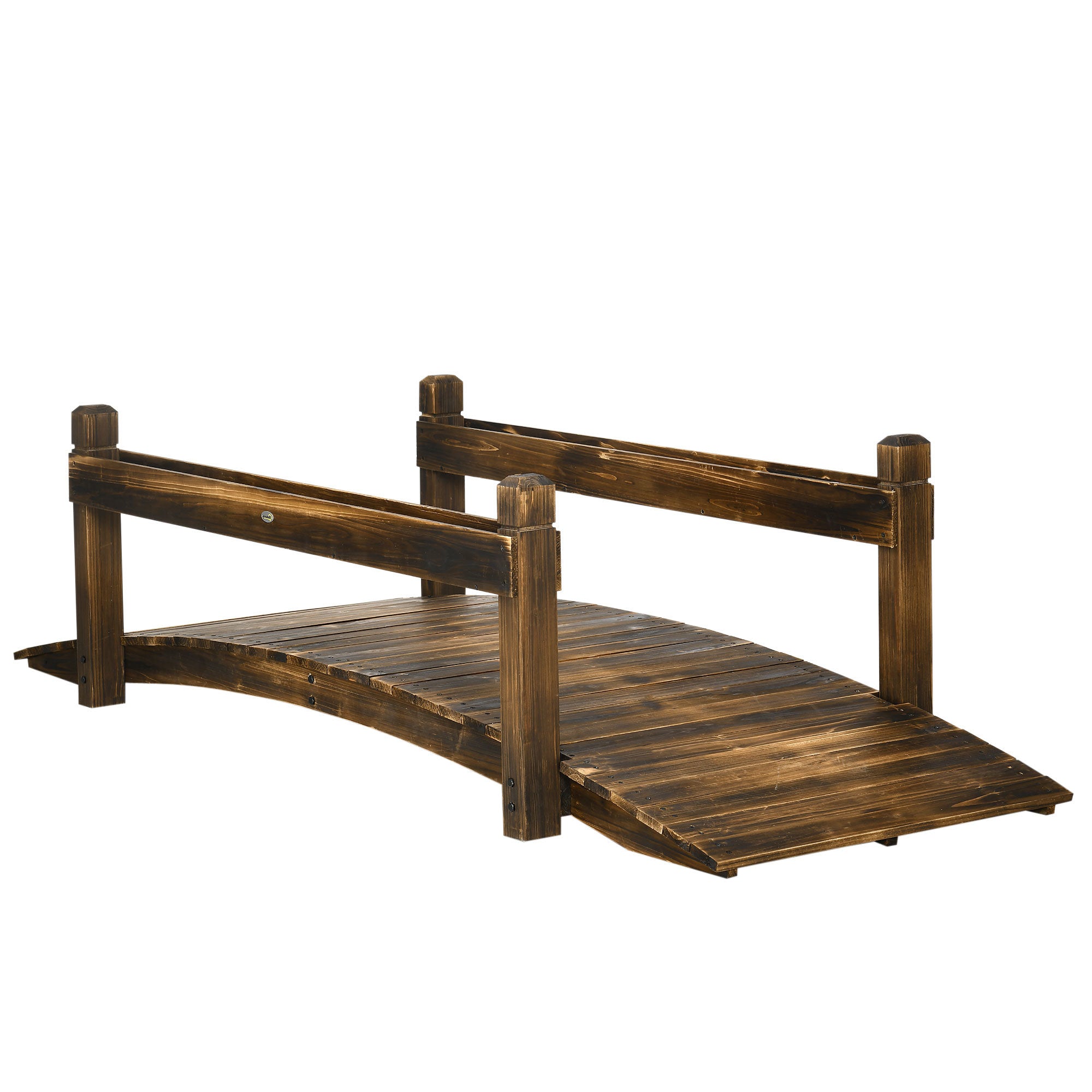 Outsunny 7.5' Wooden Garden Bridge with Planters, Stained Finish Arc Footbridge with Safety Railings for Backyard, Pond Stream, Stained Wood