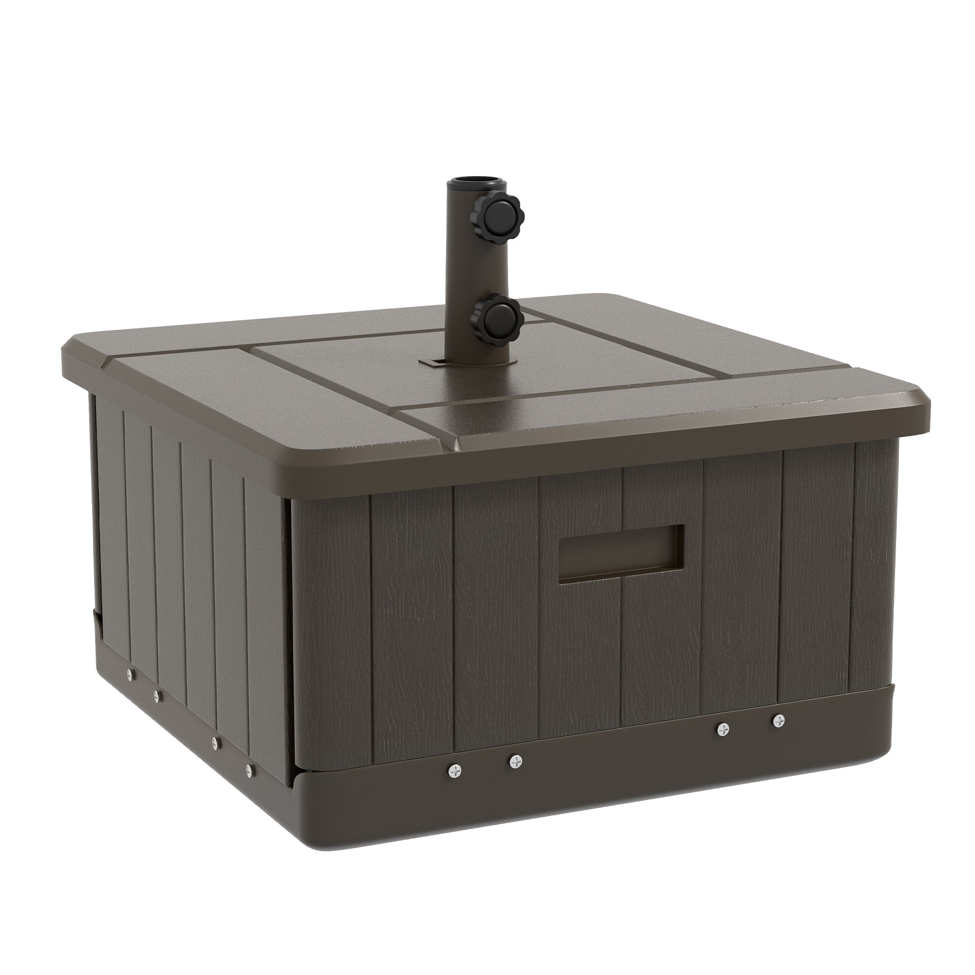 Outsunny 3-in-1 Outdoor Umbrella Base, Coffee End Table, Flower Box Planter with Drain Hole, 175 lbs. Capacity Fillable Patio Umbrella Stand Table with Wheels and Handles, Brown