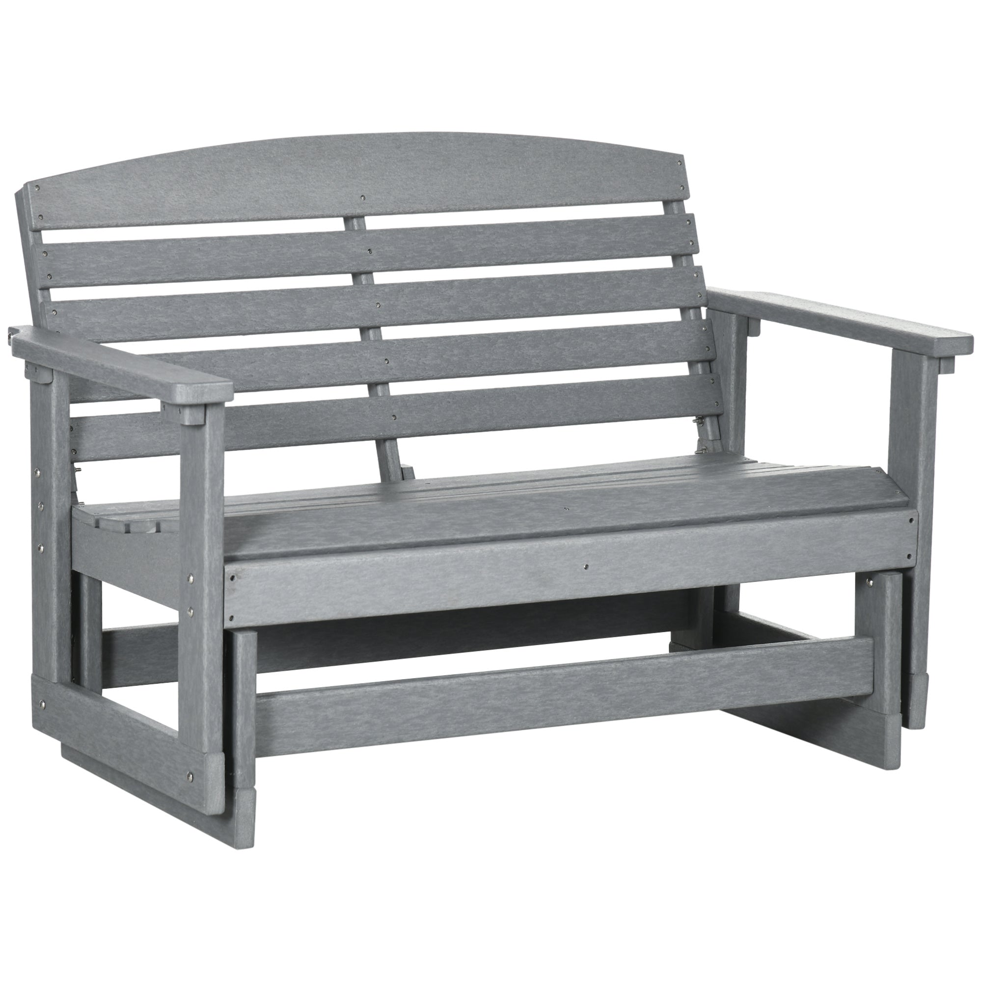 Outsunny 2-Person Outdoor Glider Bench Patio Double Swing Rocking Chair Loveseat w/ Slatted HDPE Frame for Backyard Garden Porch, Light Gray