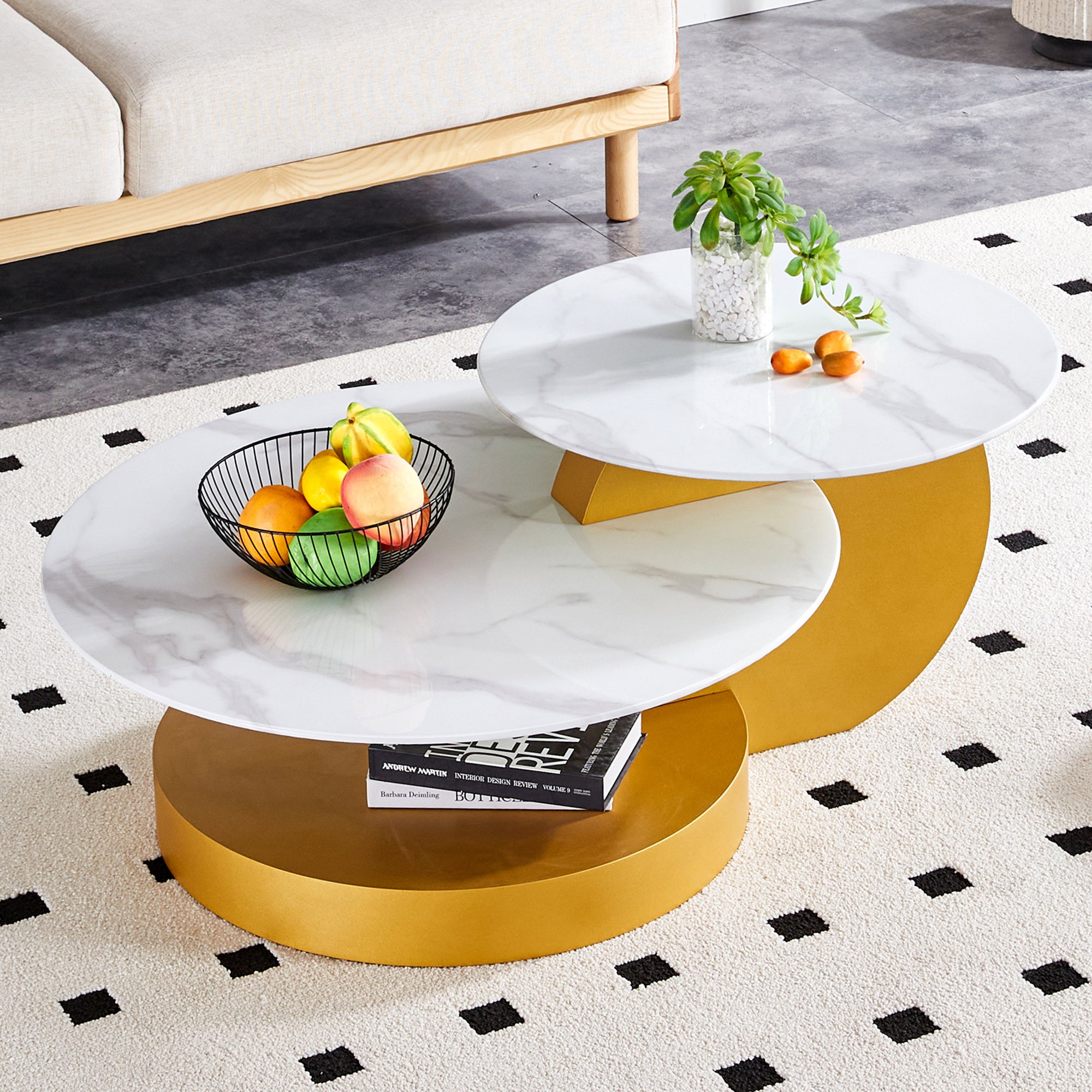 A modern and practical double layered circular dining table. Made of glass tabletop and golden MDF table legs. Suitable for living room and bedroom. CT-401
