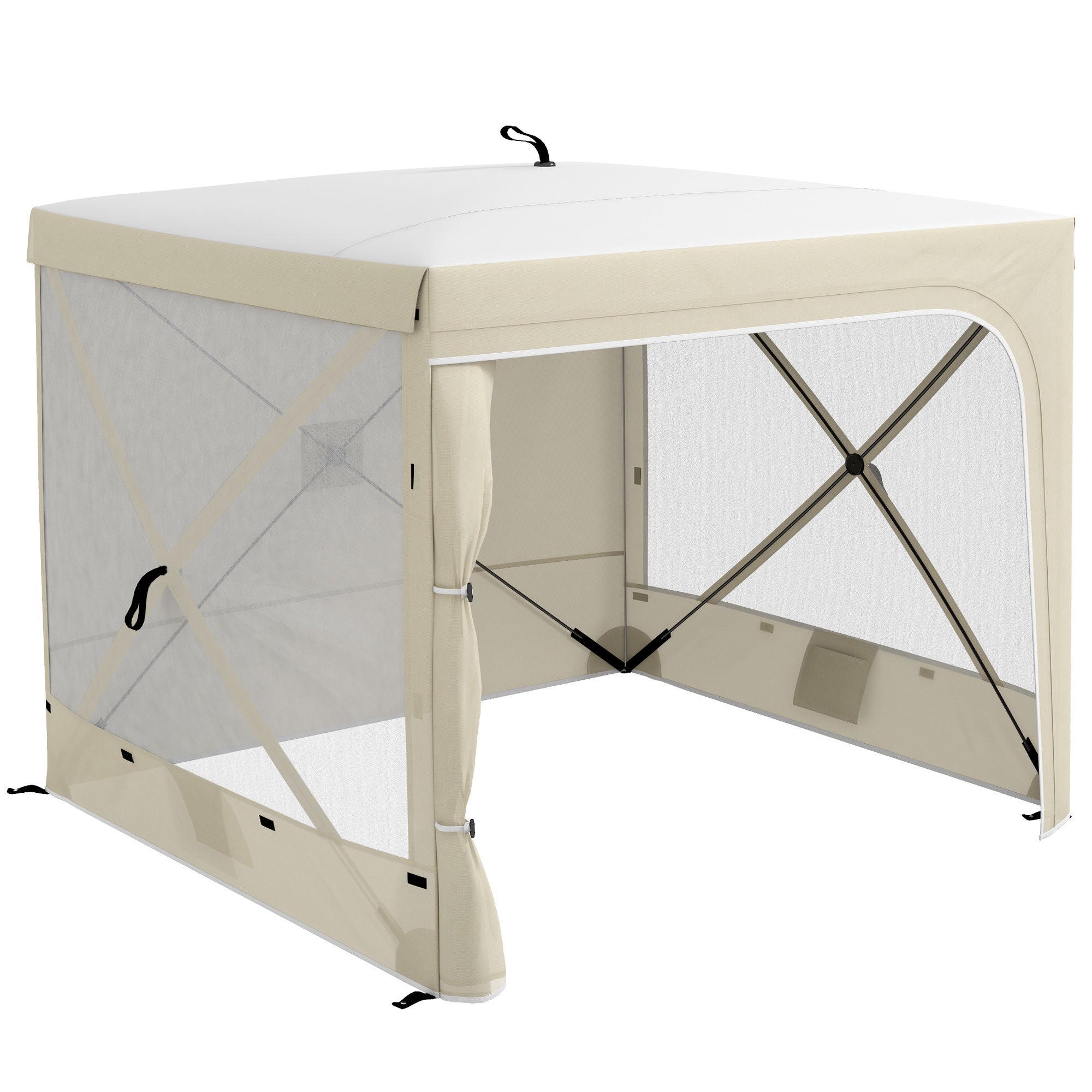 Outsunny 7' x 8' Pop Up Canopy Tent, UV-Resistant Camping Tent Event Shelter with Curtains, Nettings and Carrying Bag, for Garden, Patio, Hiking, Backpacking and Travelling, White