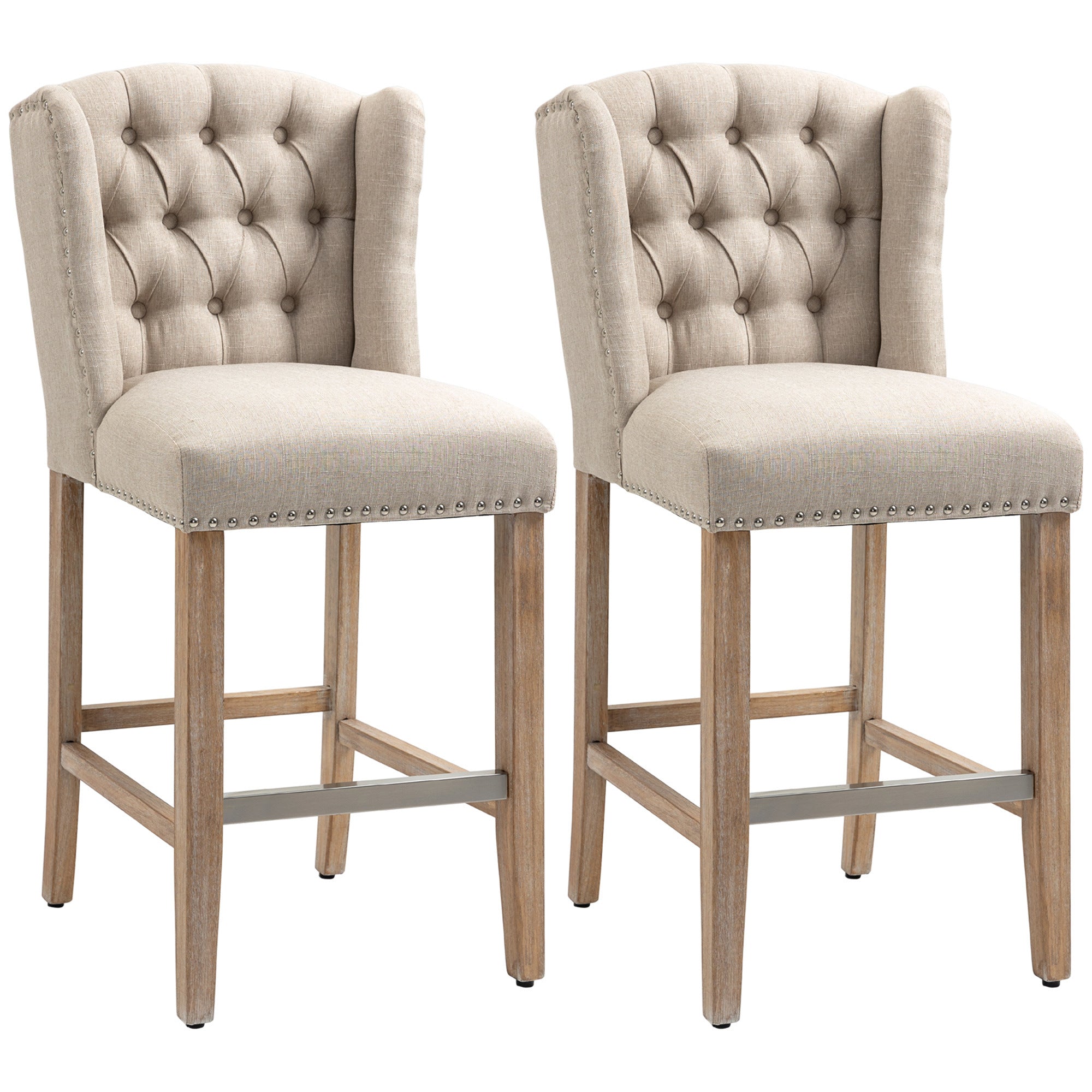 HOMCOM Counter Height Bar Stools Set of 2 with Wood Legs, Beige