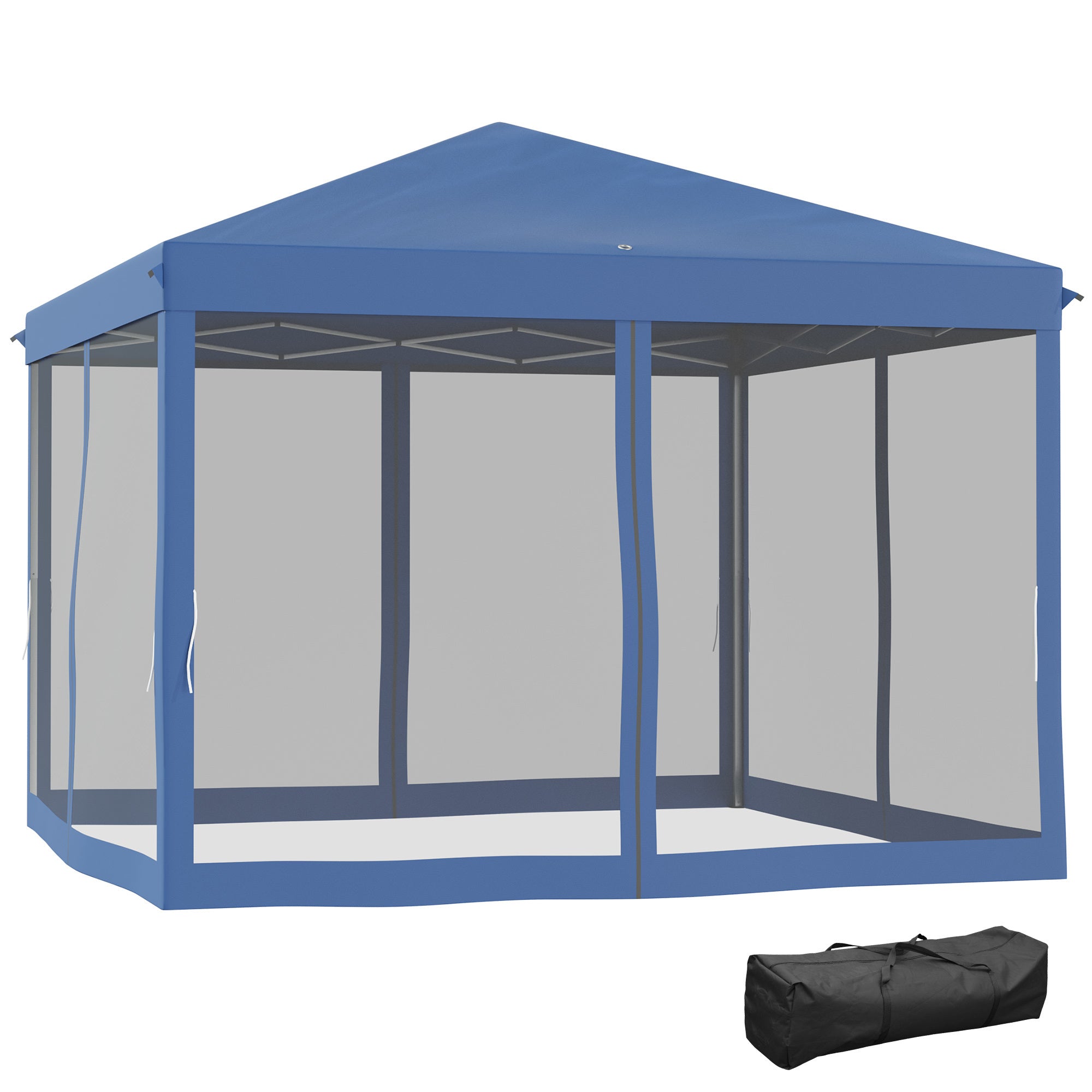Outsunny 10' x 10' Pop Up Canopy Tent with Netting, Instant Gazebo, Ez up Screen House Room with Carry Bag, Height Adjustable, for Outdoor, Garden, Patio, Blue