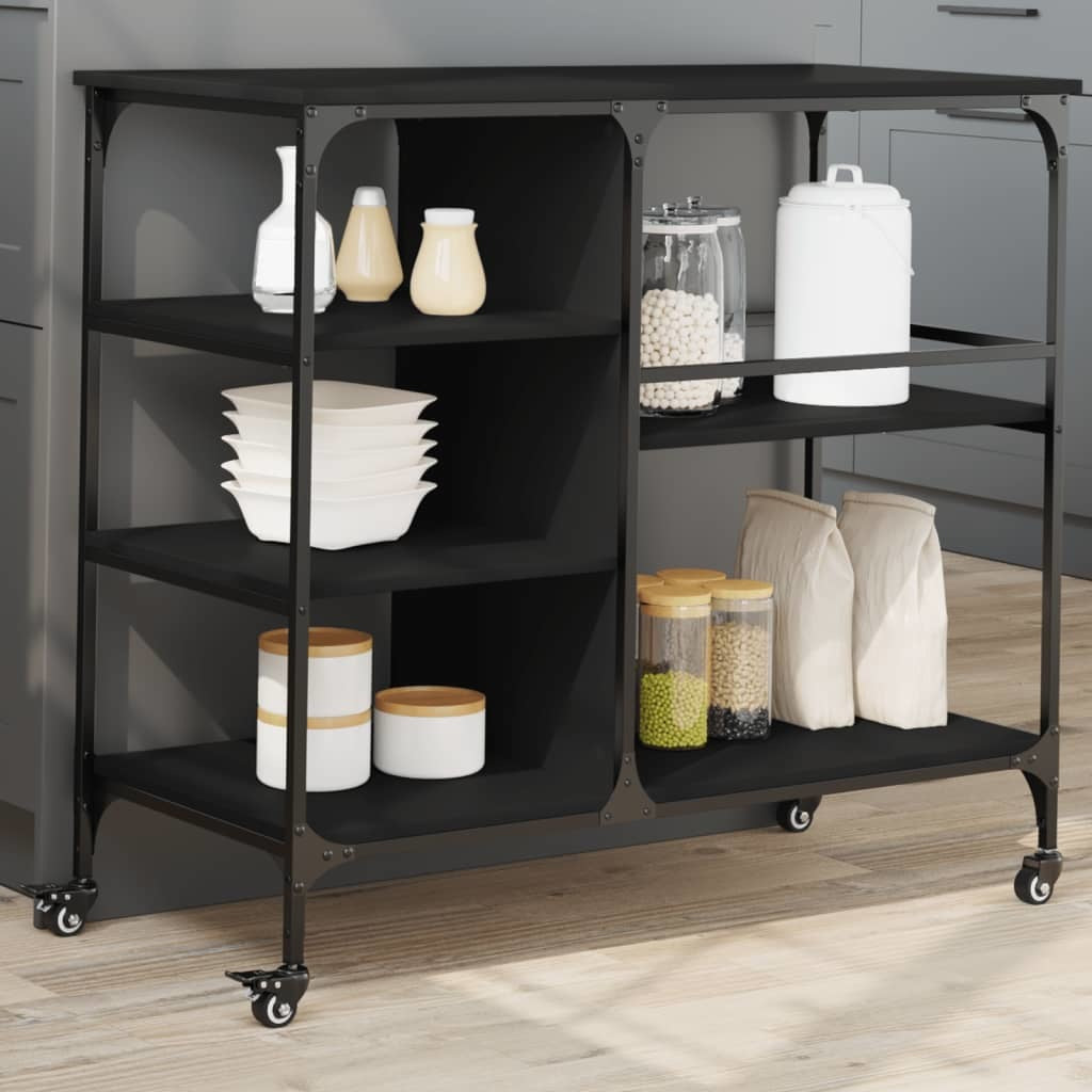 Kitchen Trolley Black 39.4"x17.7"x35.2" Engineered Wood