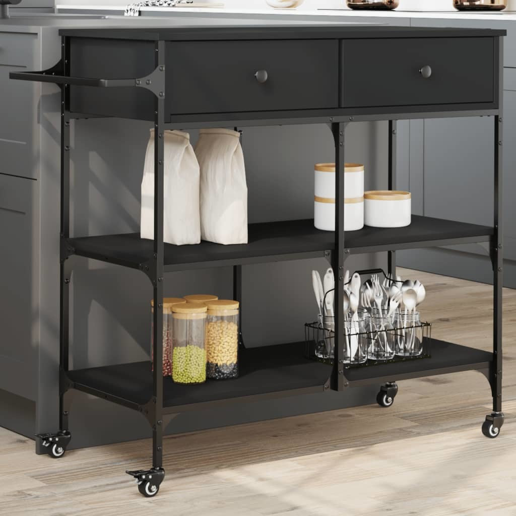 Kitchen Trolley Black 41.3"x16.5"x37.4" Engineered Wood