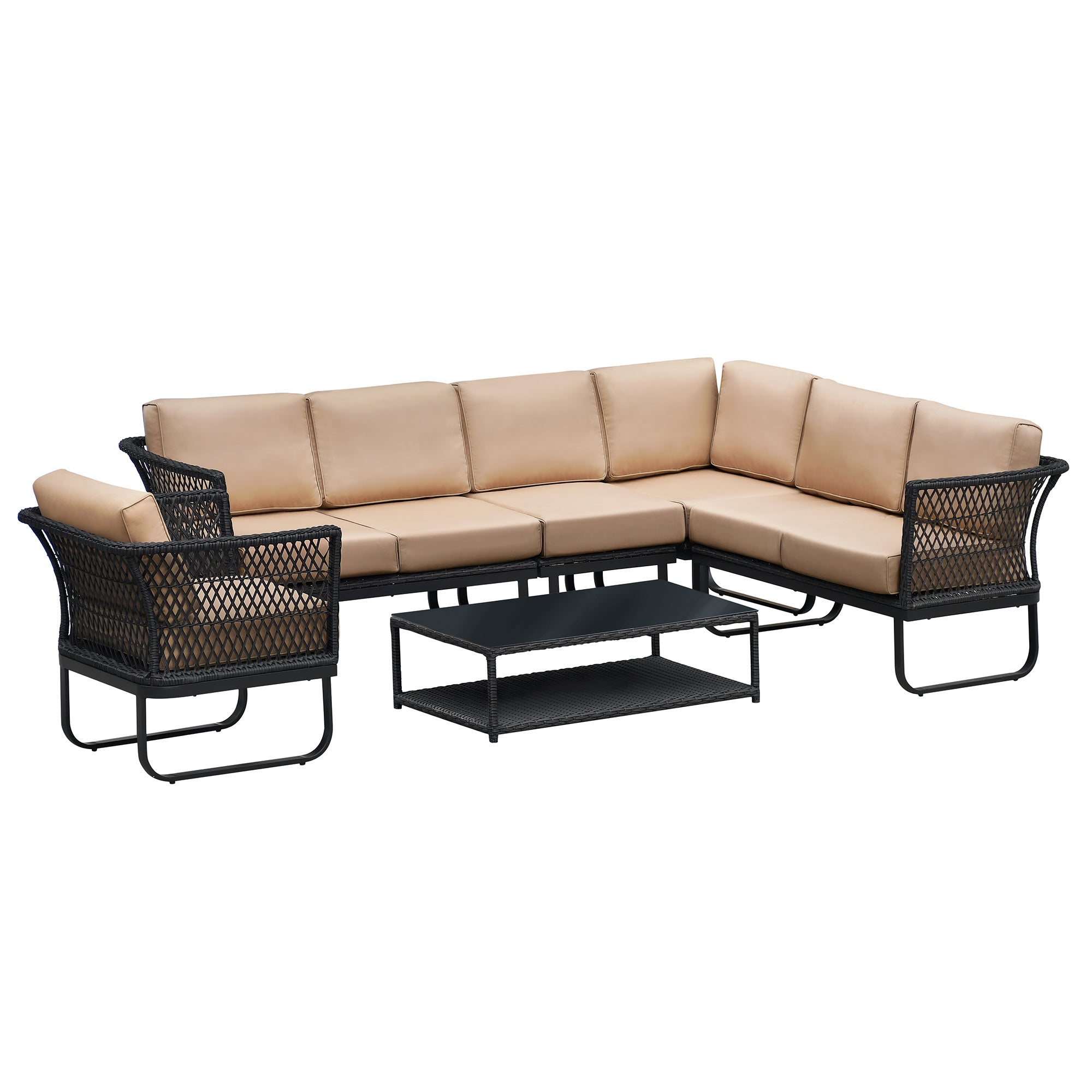 7 Seater Patio Sectional Conversation Furniture Set,Modern Seating Set with Coffee Table