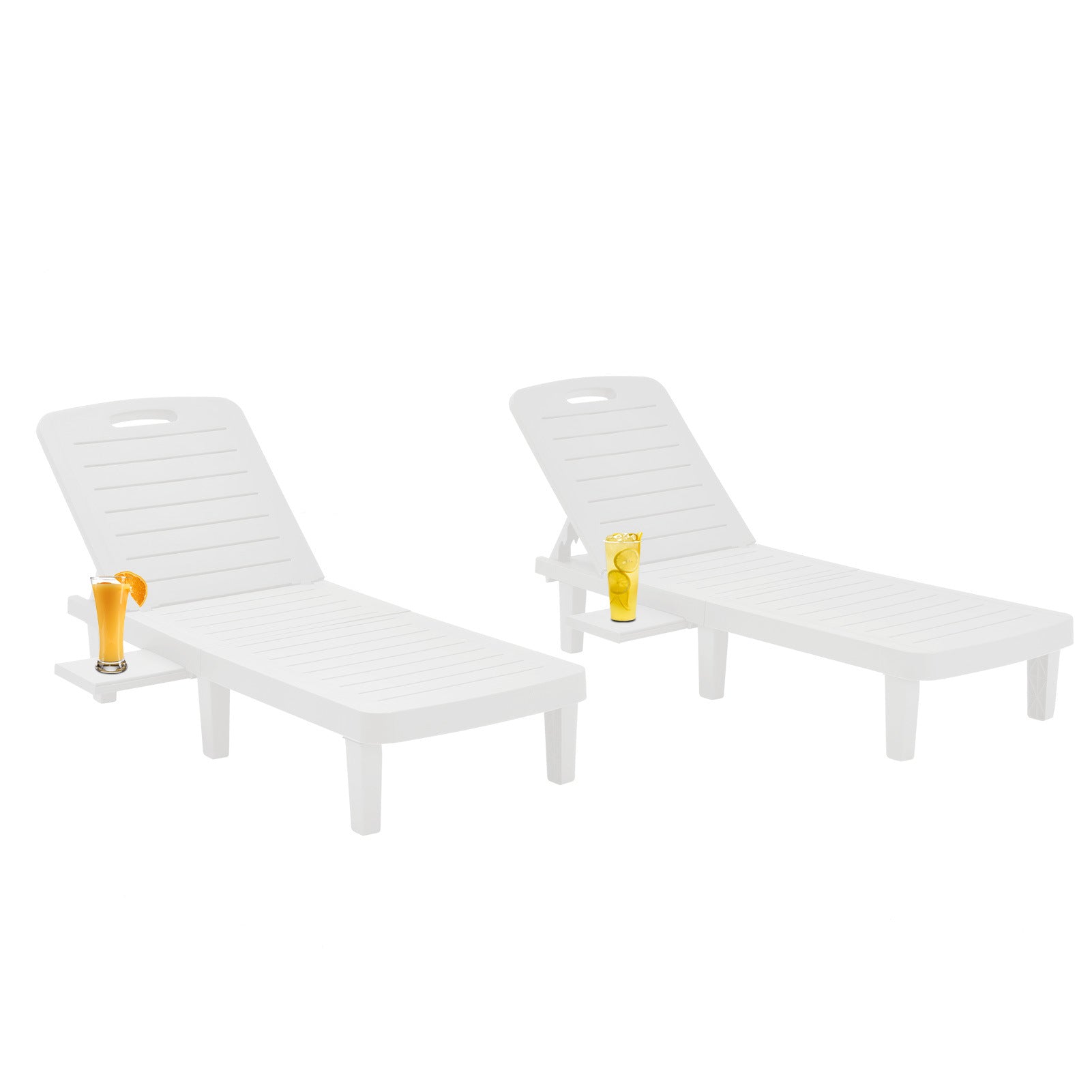 Outdoor Chaise Lounge Lounge Chairs Lying In Bed, Set of 2 for Pool Recliners with Reclining Adjustable Backrest and Side Tray,Outside Plastic Lounge Chairs for Patio Pool Garden Beach (White)