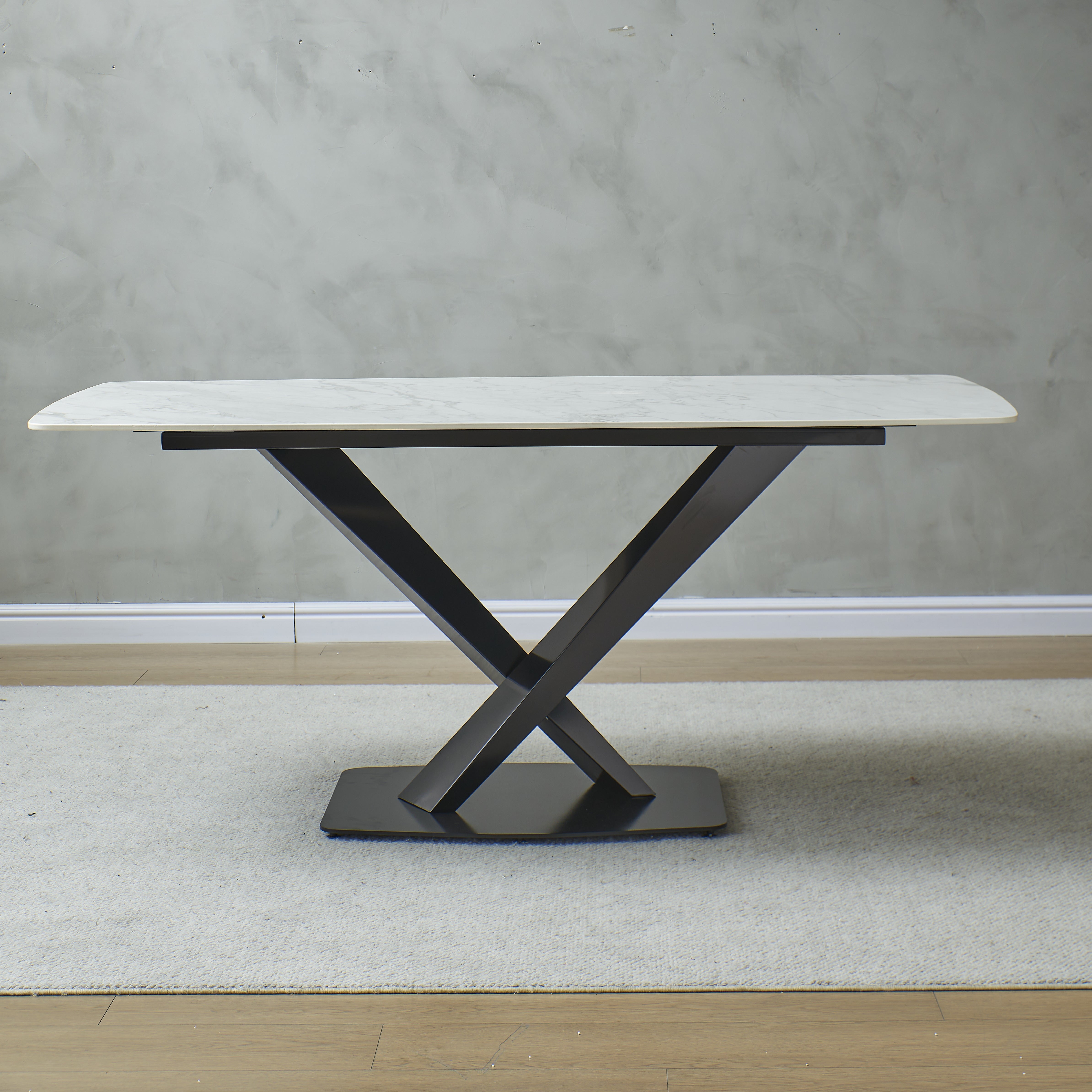 63" Modern Sintered Stone Dinning Table Carrara White Color Dinning Table with Solid Gold Carbon Stell Base