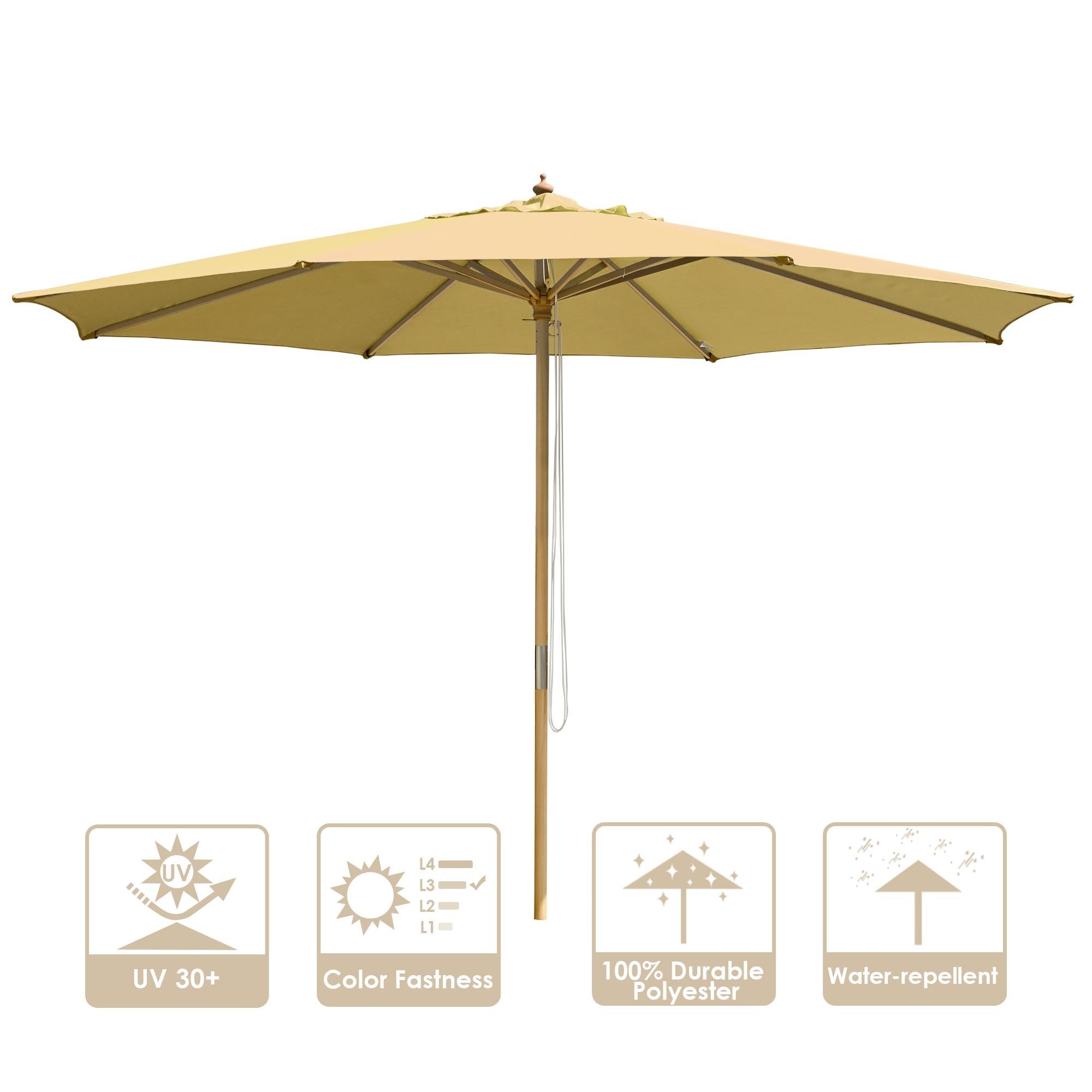 13 Ft Wooden Umbrella Beige