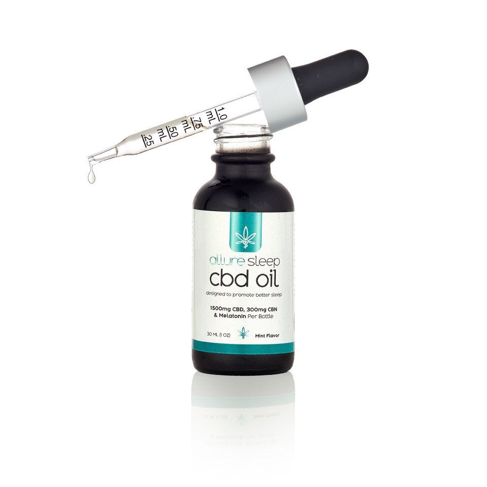 Allure Sleep CBD Oil Tinctures 30ml high potency 1500 mg of CBD and 300 mg of CBN along with the calming affects of melatonin create the perfect calming effects for sleep