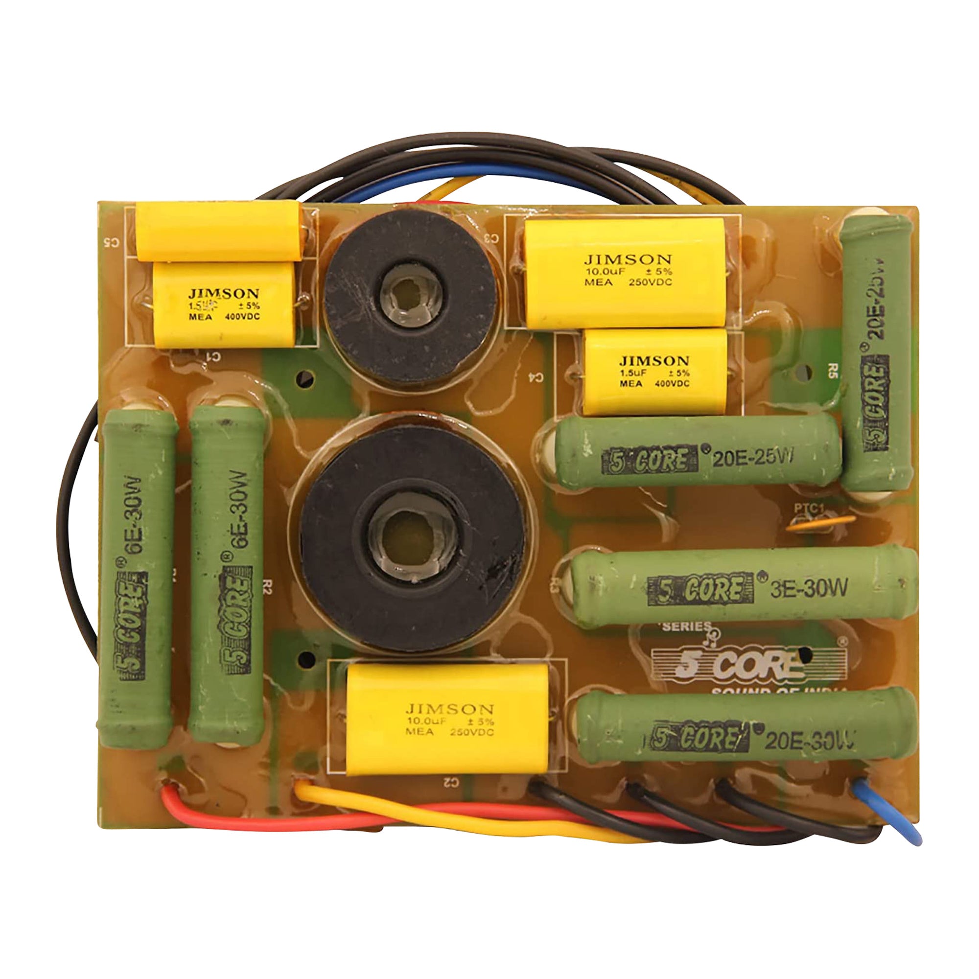 5 Core Professional 2 Way Passive Crossover Network High Performance & Low Resistance Air Core Coil Premium Quality Metalised Polyester Capacitor- NW 01