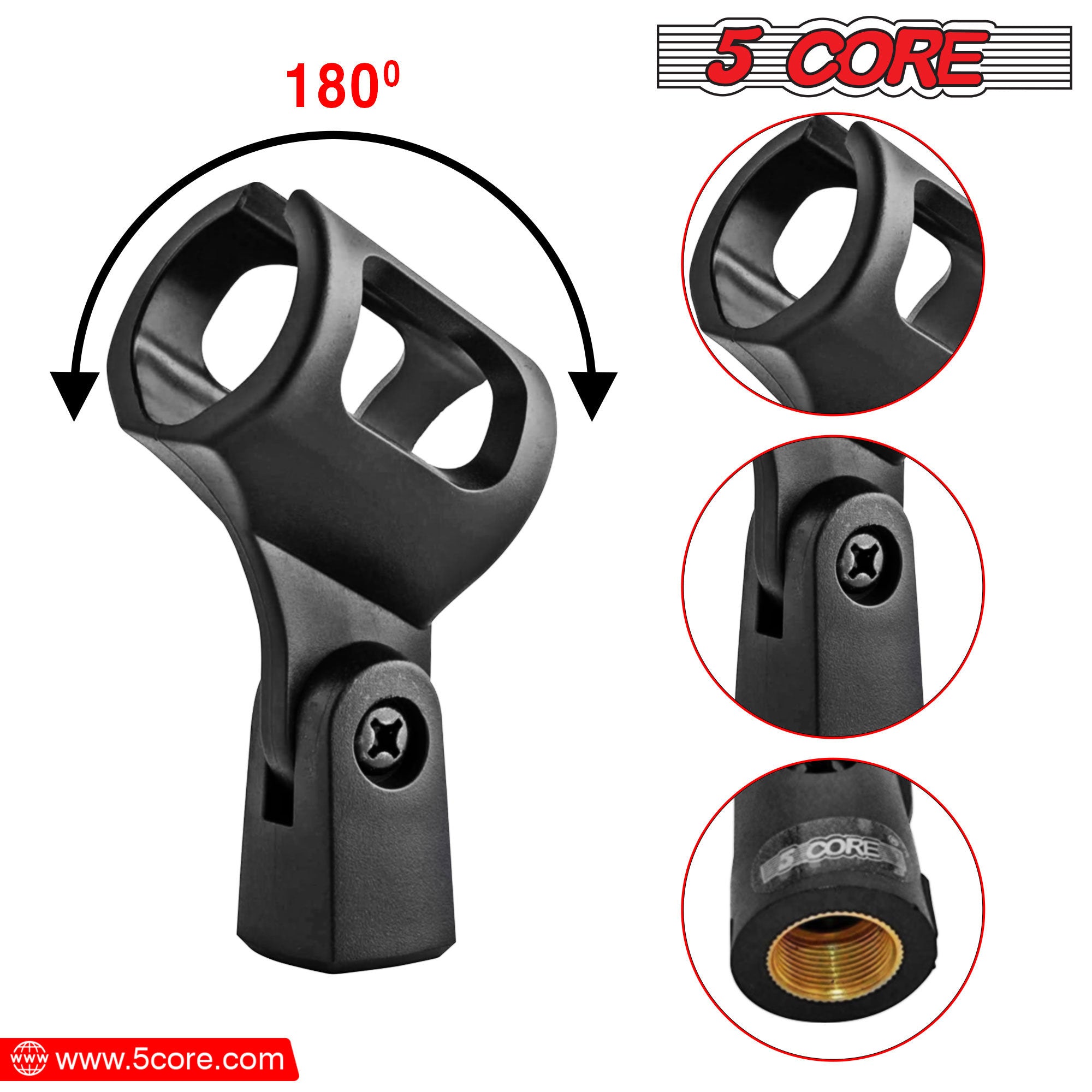 5 Core Mic Clips for Stands 2 Pieces Microphone Clip Holder Universal Adjustable with 5/8" Male to 3/8" Female Screw Adapter Suitable for Handheld Mic