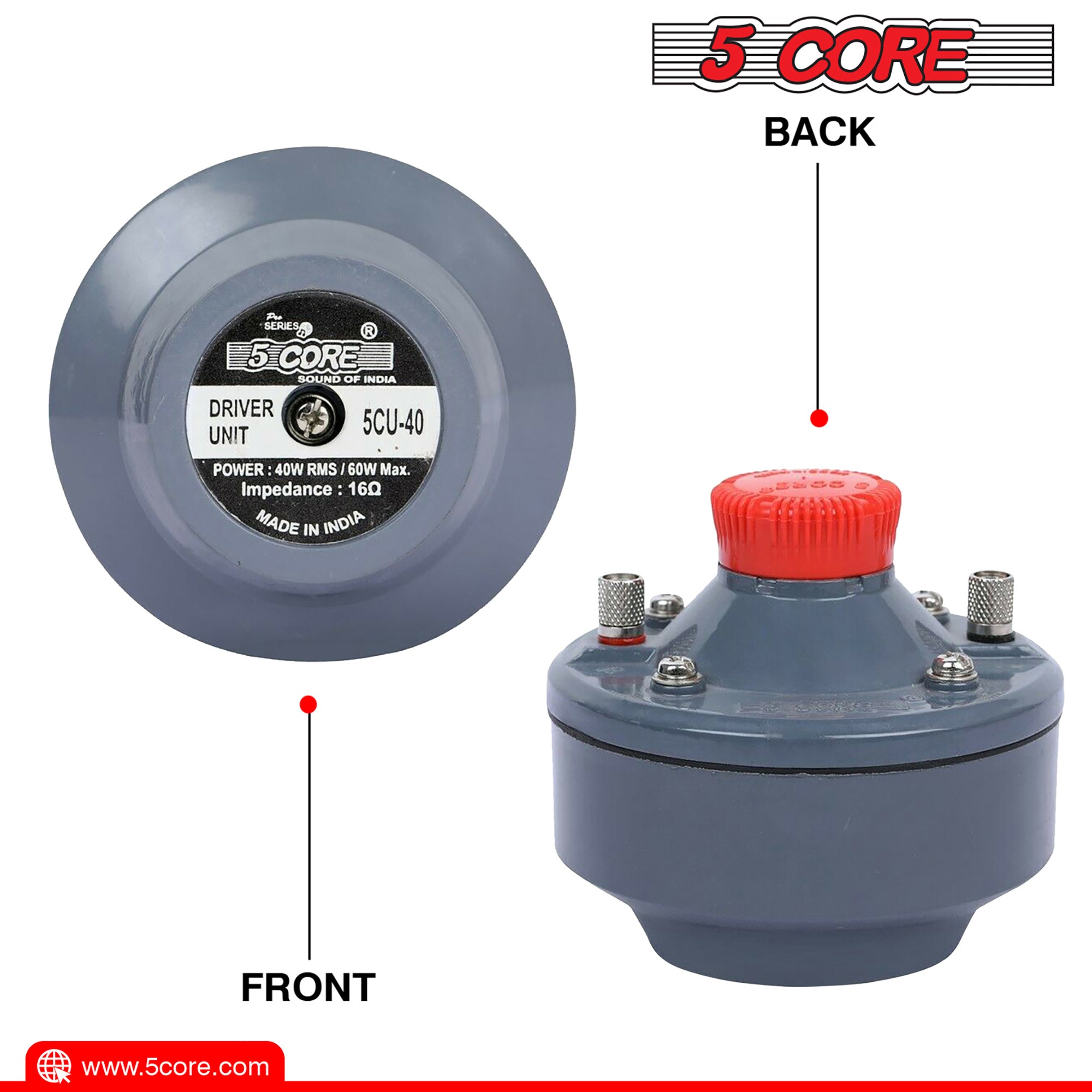 5 CORE (400W Peak Outdoor PA Loud Speaker 16" Inch Horn + 40W RMS Compression Driver Unit | Weather-Resistant | 16 Ohm High Frequency, Aluminium Body