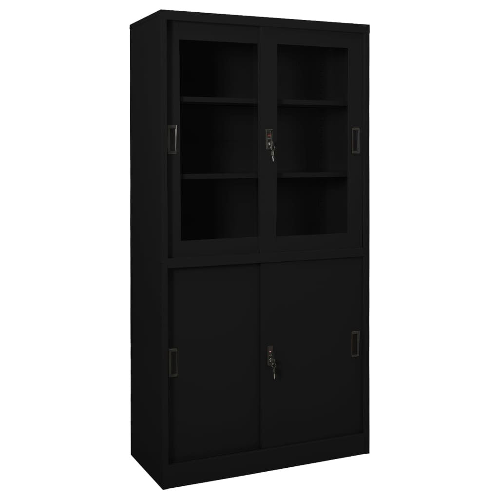 Office Cabinet with Sliding Door Black 35.4"x15.7"x70.9" Steel
