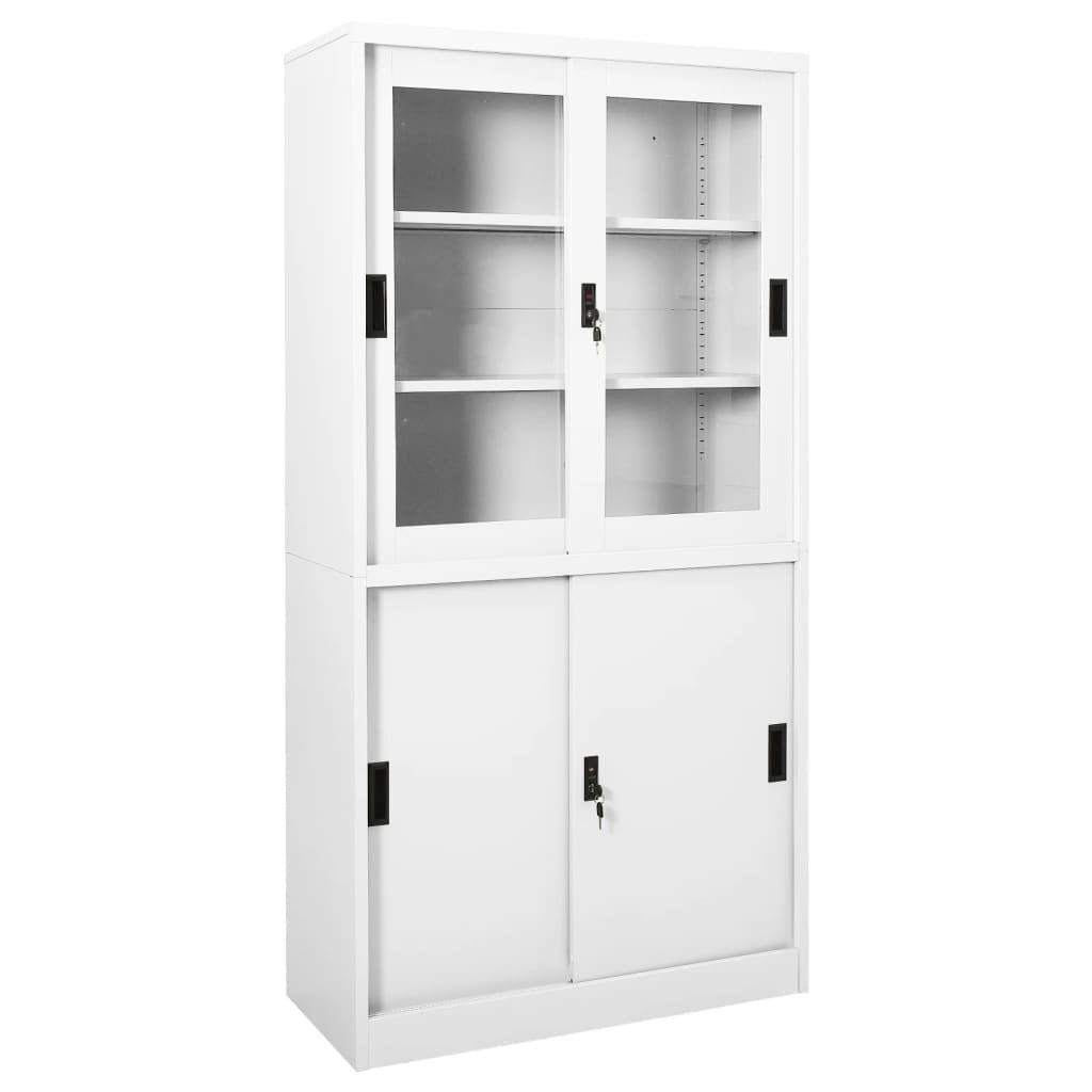 Office Cabinet with Sliding Door White 35.4"x15.7"x70.9" Steel